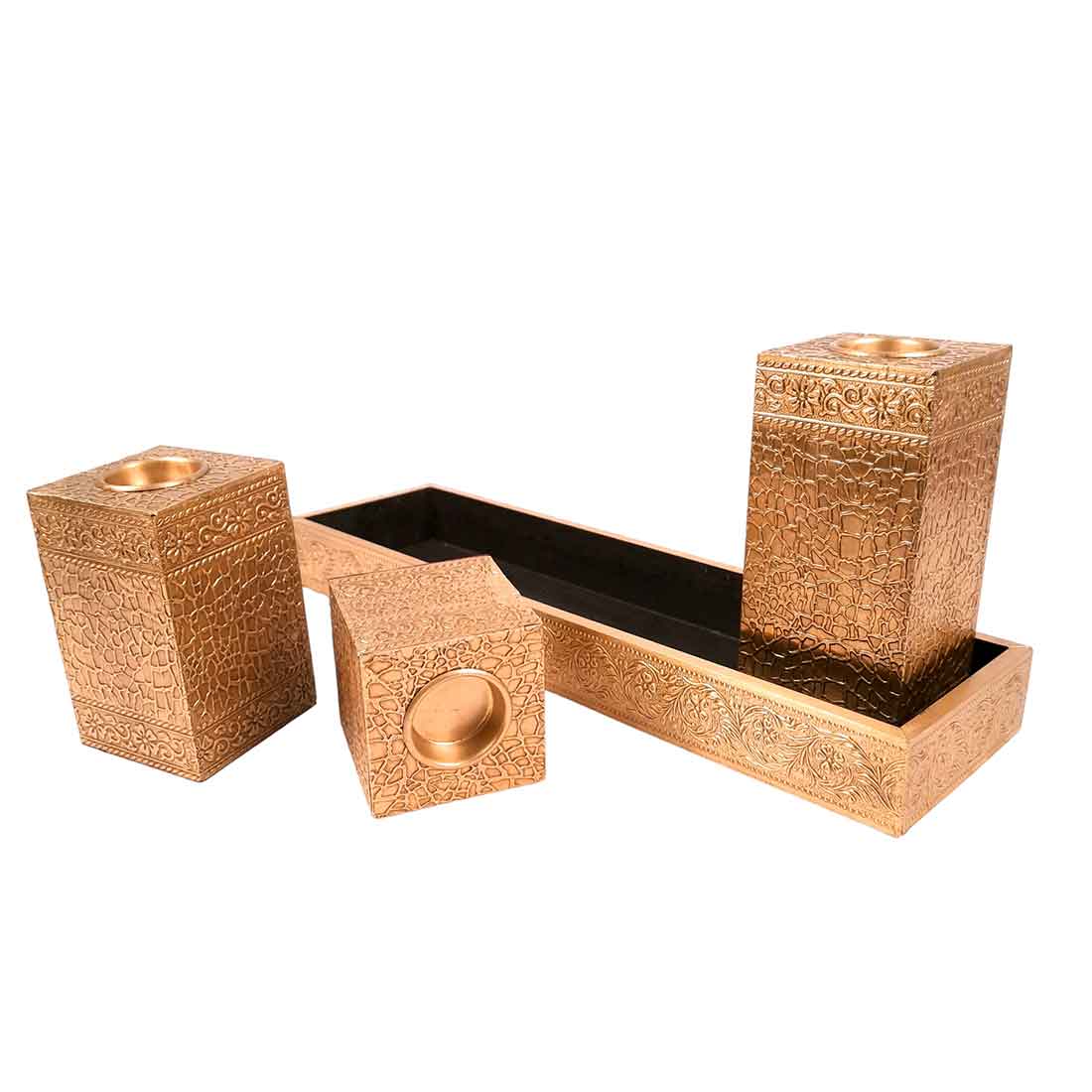 Brass candle tray set - Candle Stand for Dining Table - 7 Inch- Apkamart