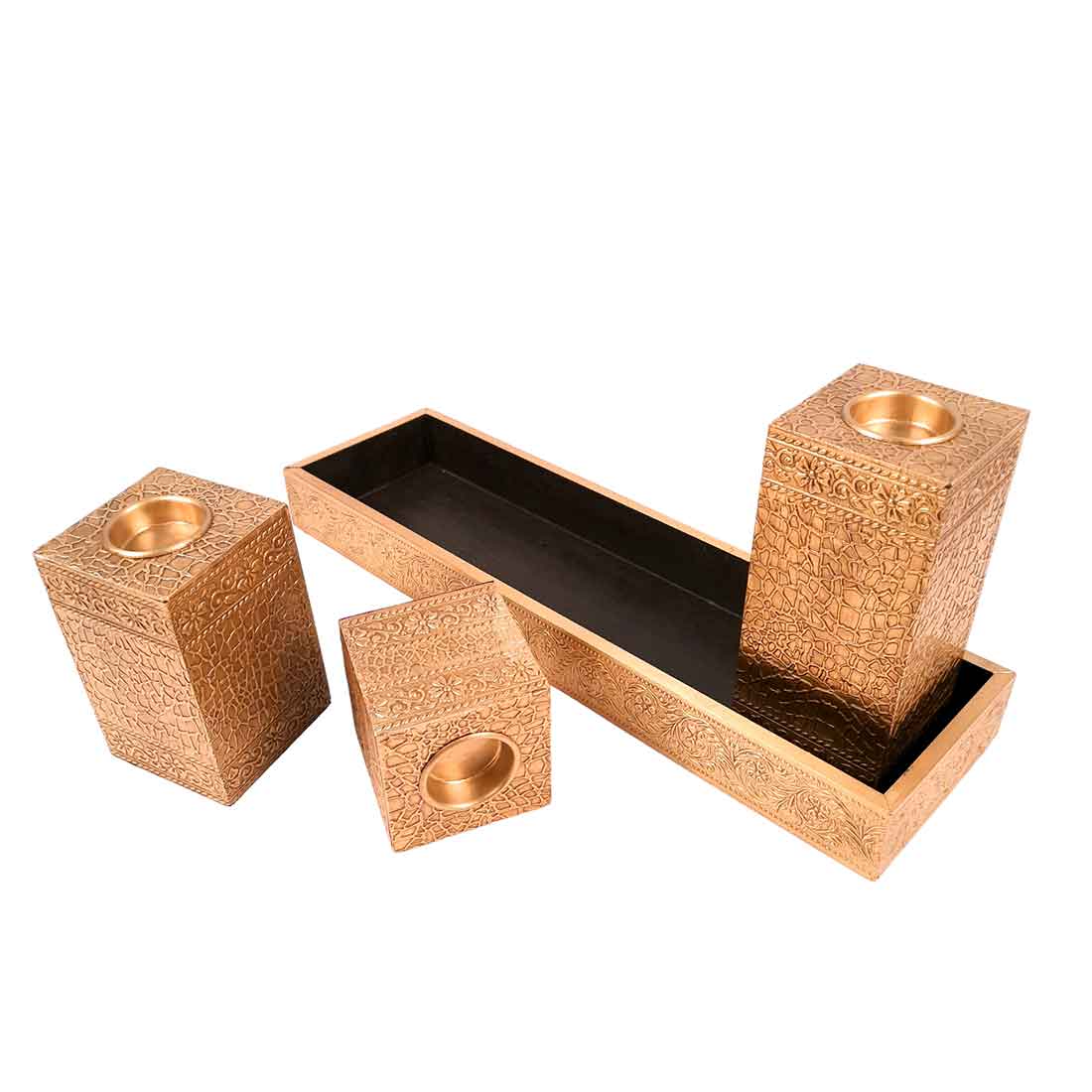 Brass candle tray set - Candle Stand for Dining Table - 7 Inch- Apkamart