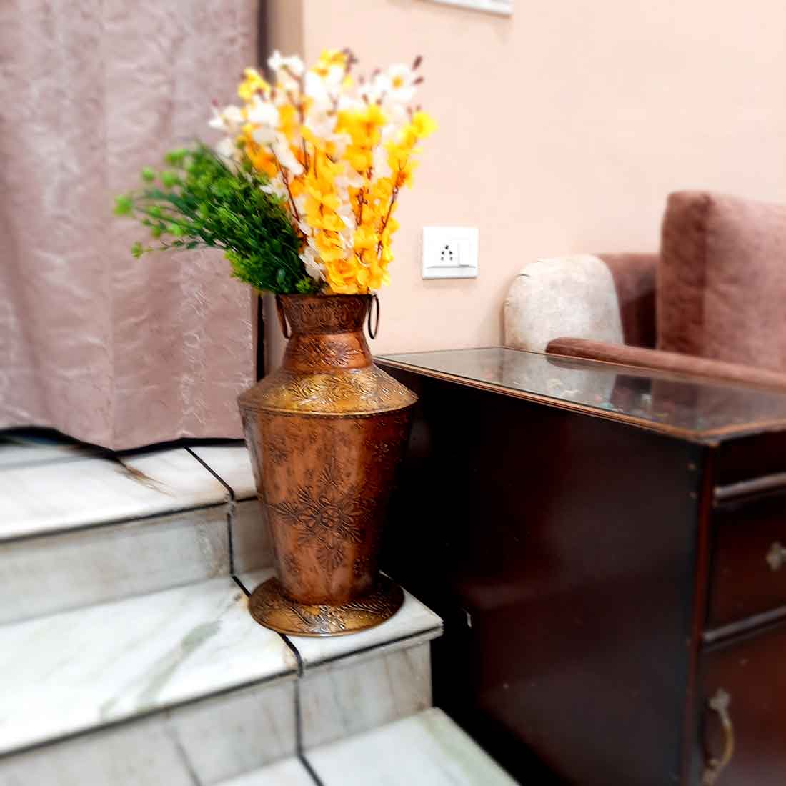 Standing Flower pot | Big Corner Vase - For Living Room & Entrance Decor - 19 Inch- Apkamart