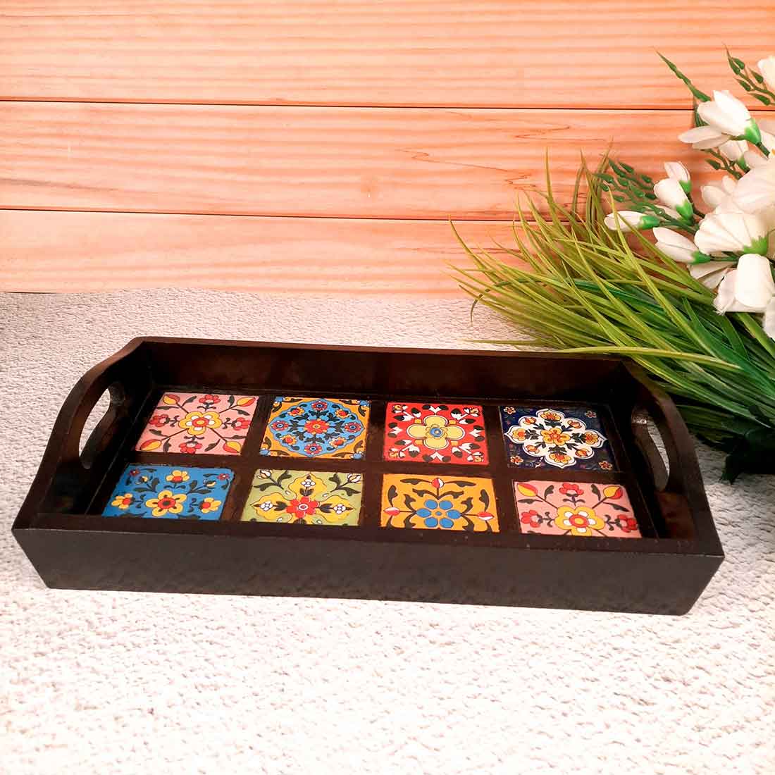 Wooden Serving Tray | Tile Tray - 15 Inch- Apkamart - apkamart #Style_Classic