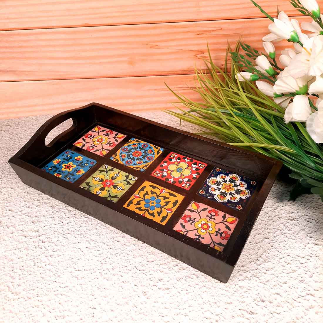 Wooden Serving Tray | Tile Tray - 15 Inch- Apkamart - apkamart #Style_Classic
