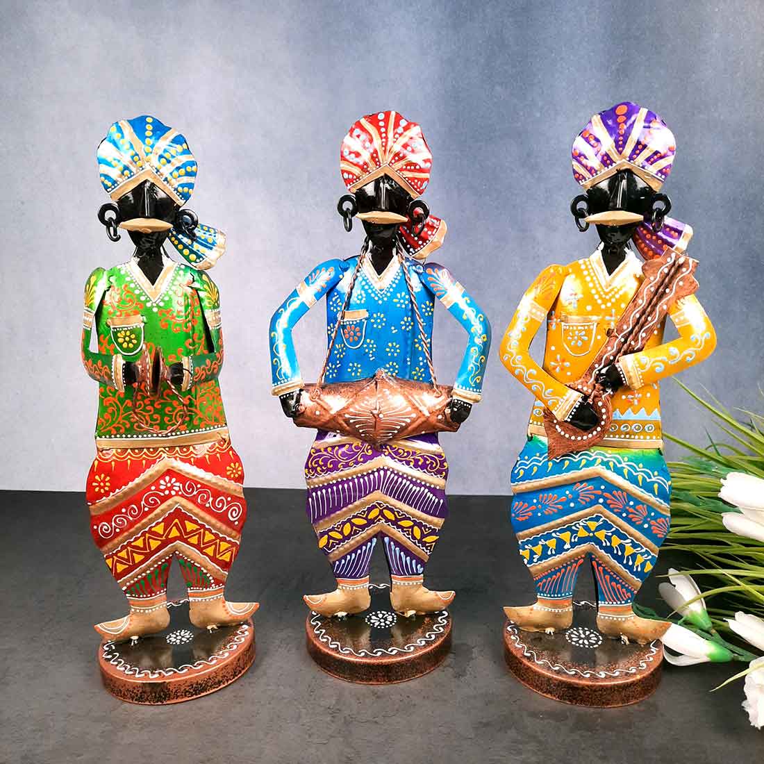 Rajasthani Musician Showpiece - For Table & Home Decor - 14 Inch - Set of 3 - Apkamart