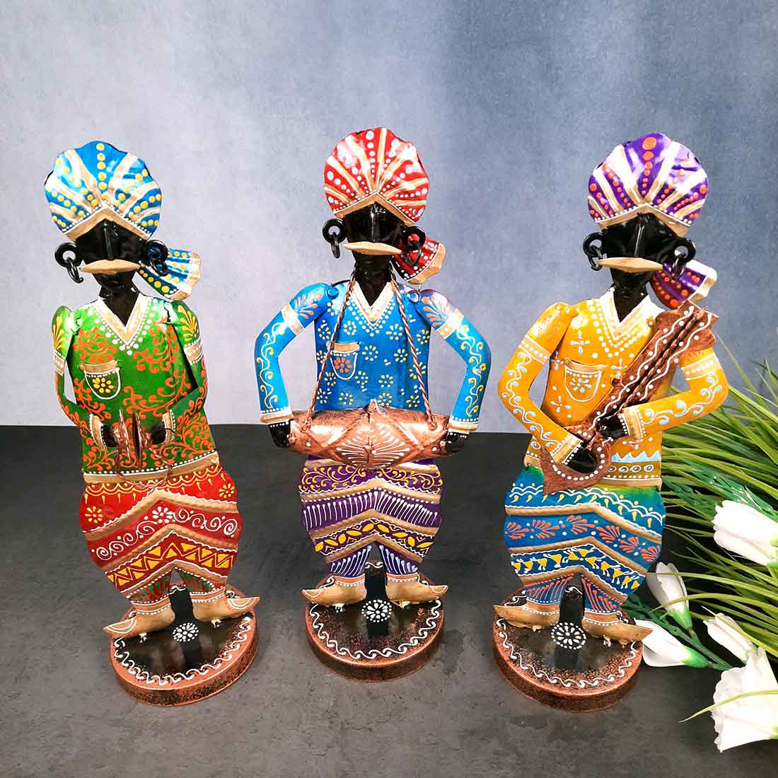 Rajasthani Musician Showpiece - For Table & Home Decor - 14 Inch - Set of 3 - Apkamart