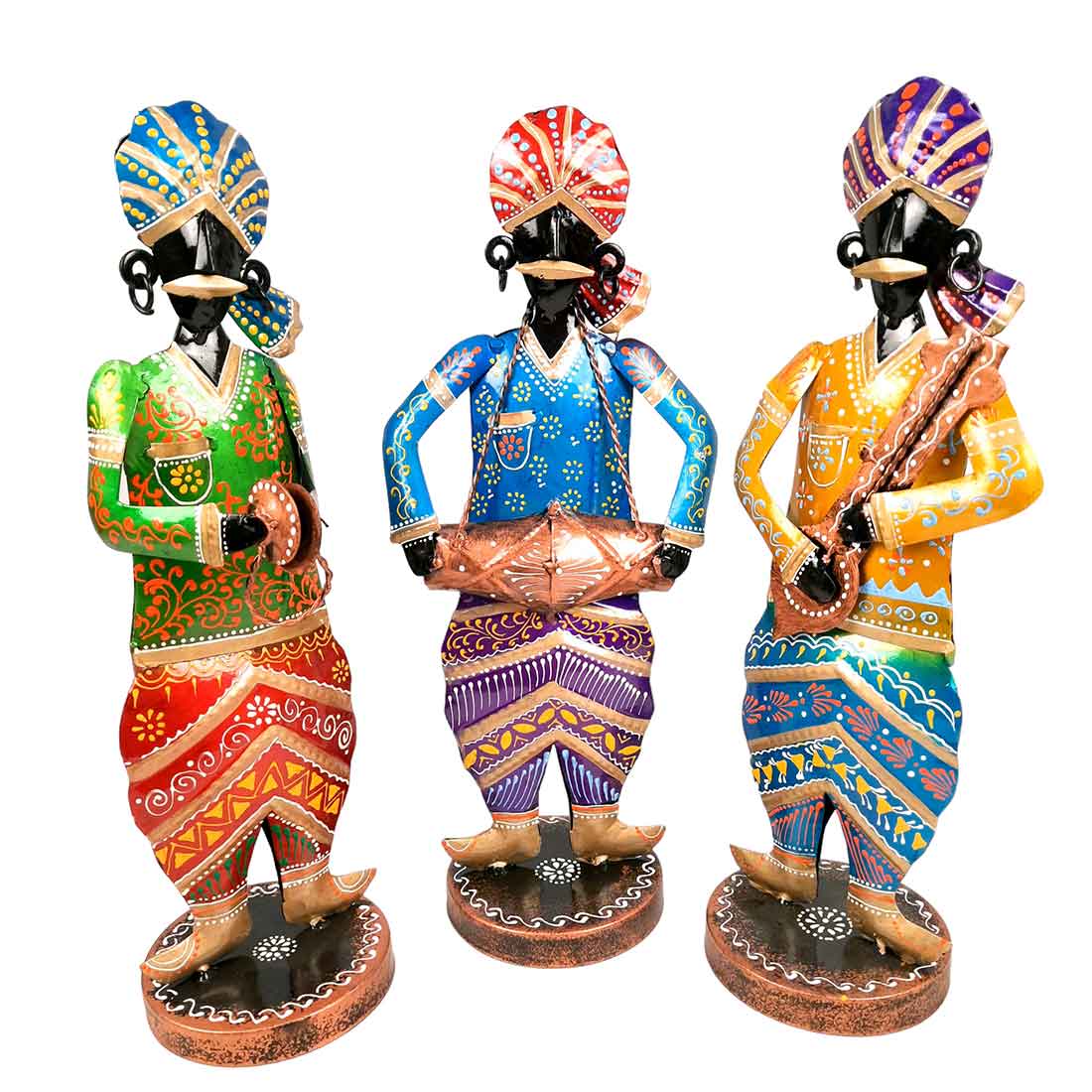 Rajasthani Musician Showpiece - For Table & Home Decor - 14 Inch - Set of 3 - Apkamart