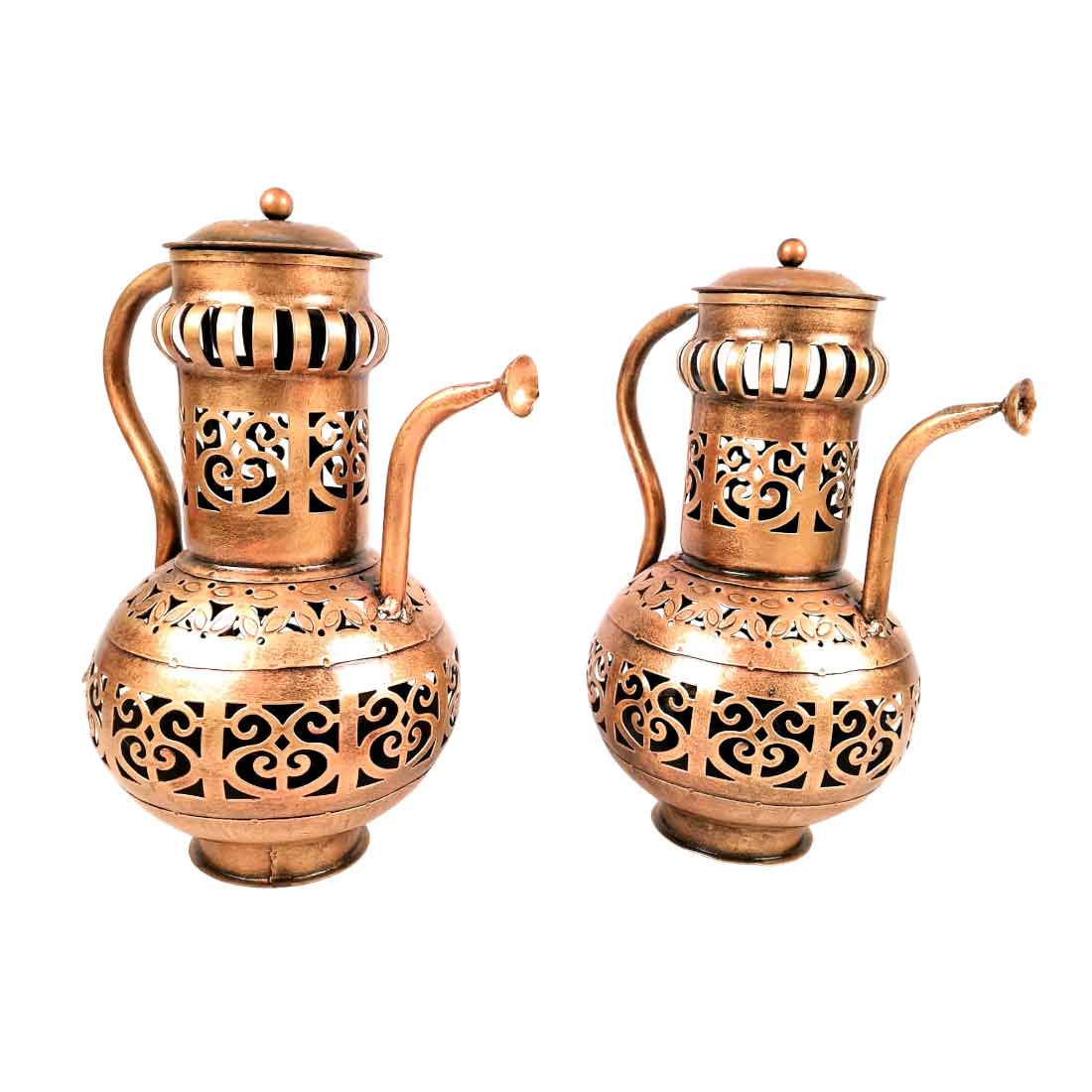 Vintage Surahi Showpiece with Tea Light Holder - 9 inch - Apkamart #Style_pack of 2