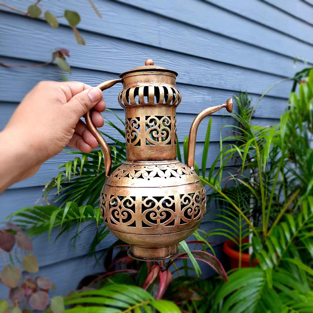 Vintage Surahi Showpiece with Tea Light Holder - 9 inch - Apkamart #Style_pack of 1