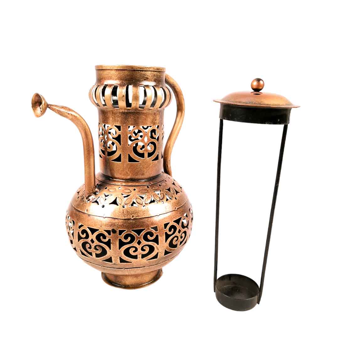 Vintage Surahi Showpiece with Tea Light Holder - 9 inch - Apkamart #Style_pack of 1