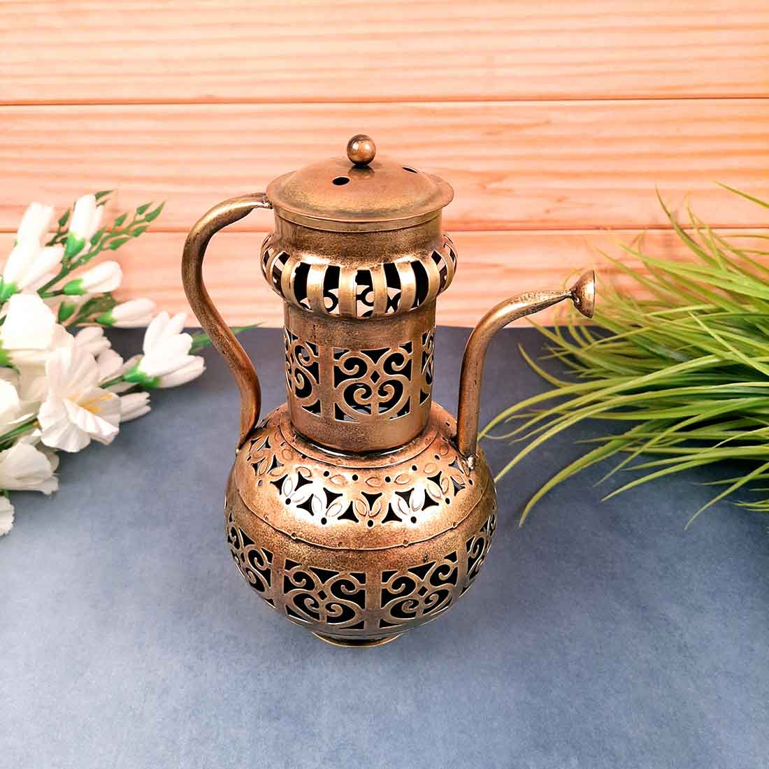 Vintage Surahi Showpiece with Tea Light Holder - 9 inch - Apkamart #Style_pack of 1