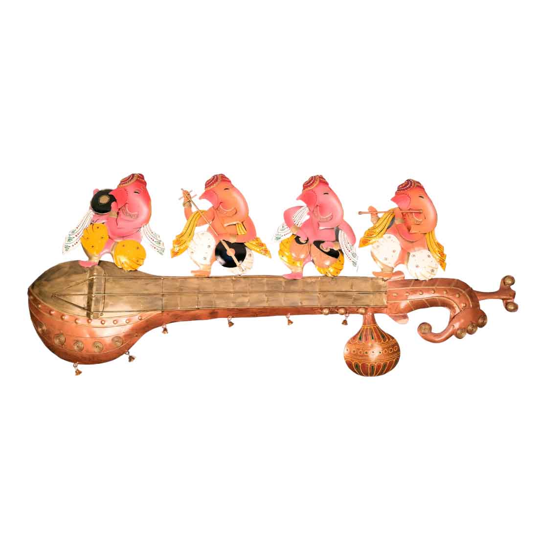 Ganesh on Veena Wall Hanging - For Living Room Interior Decoration - 18 inch- Apkamart