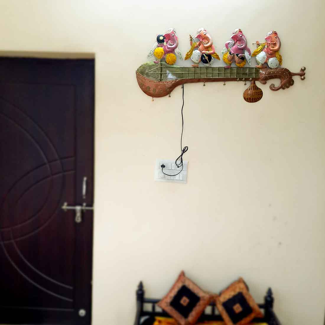 Ganesh on Veena Wall Hanging - For Living Room Interior Decoration - 18 inch- Apkamart