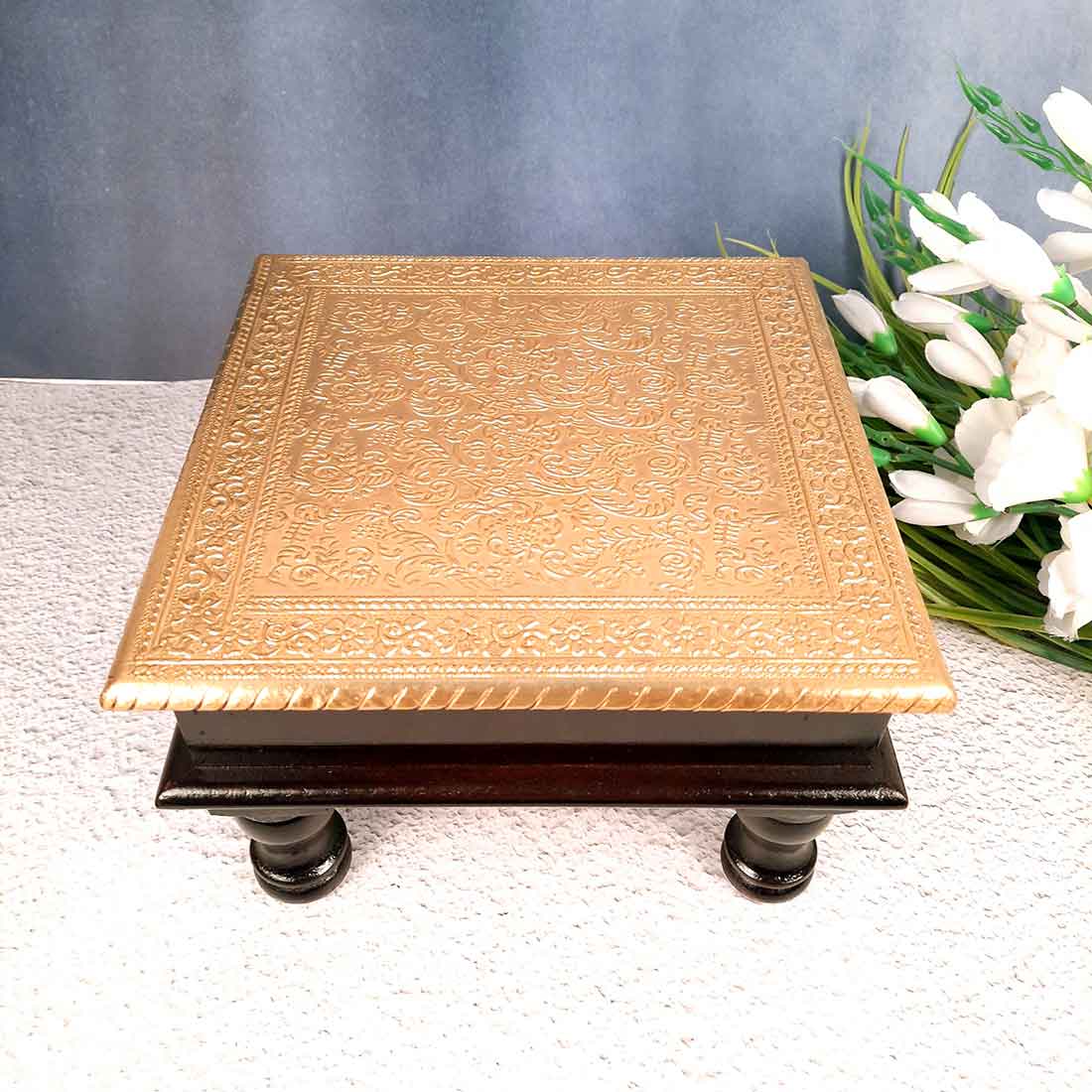 Brass Pooja Chowki - For Puja, Sitting & Home Decor - 10 Inch -apkamart #Style_Design 2