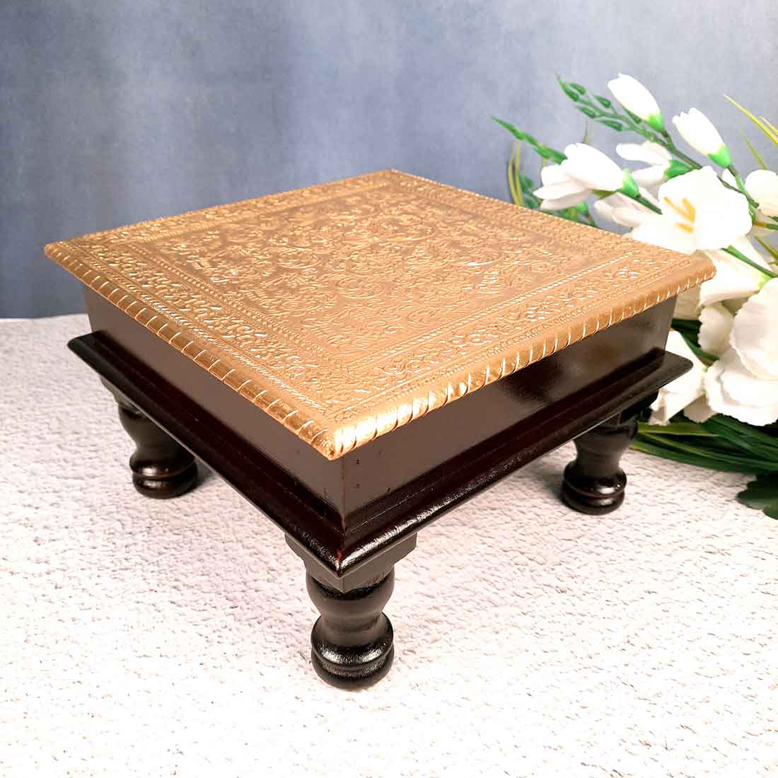 Brass Pooja Chowki - For Puja, Sitting & Home Decor - 10 Inch -apkamart #Style_Design 2