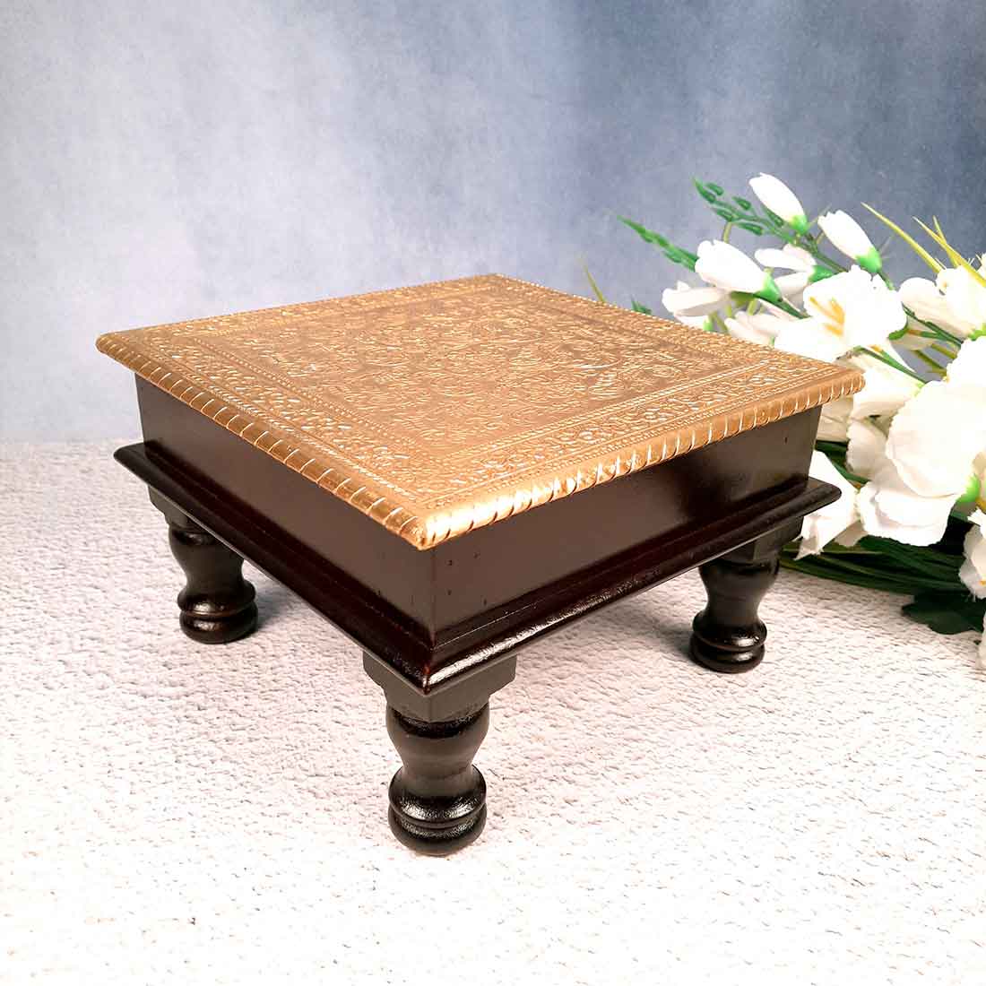 Brass Pooja Chowki - For Puja, Sitting & Home Decor - 10 Inch -apkamart #Style_Design 2