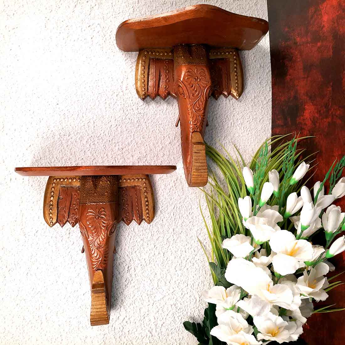 Antique Elephant Wall Bracket - For Home Decor & Gifts - 12 Inch- Apkamart #Style_pack of 2