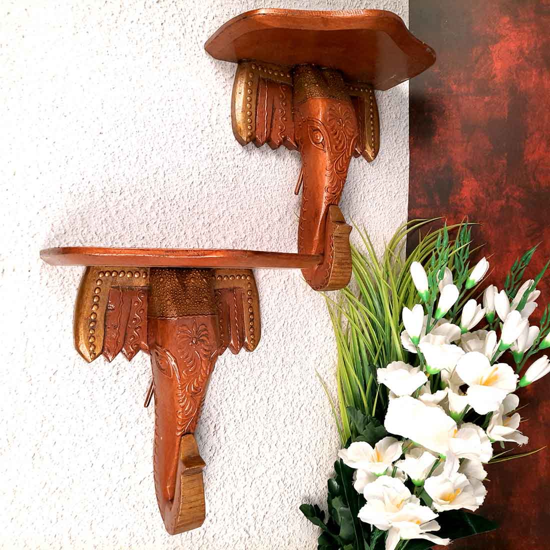 Antique Elephant Wall Bracket - For Home Decor & Gifts - 12 Inch- Apkamart #Style_pack of 2