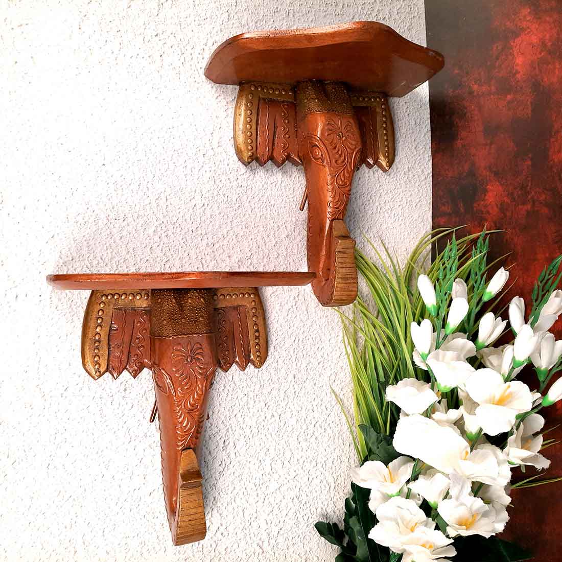 Antique Elephant Wall Bracket - For Home Decor & Gifts - 12 Inch- Apkamart #Style_pack of 2