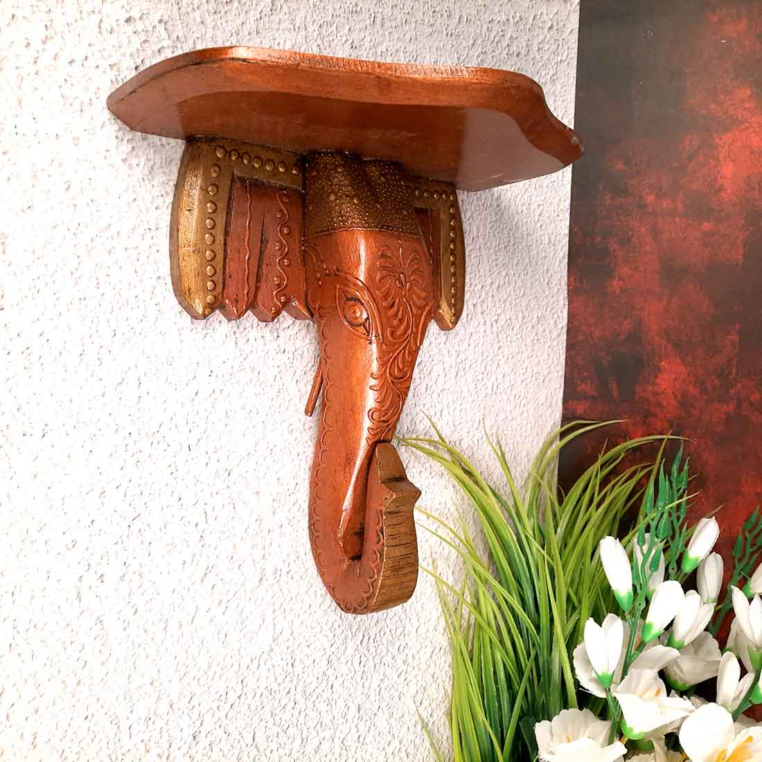 Antique Elephant Wall Bracket - For Home Decor & Gifts - 12 Inch- Apkamart #Style_pack of 1