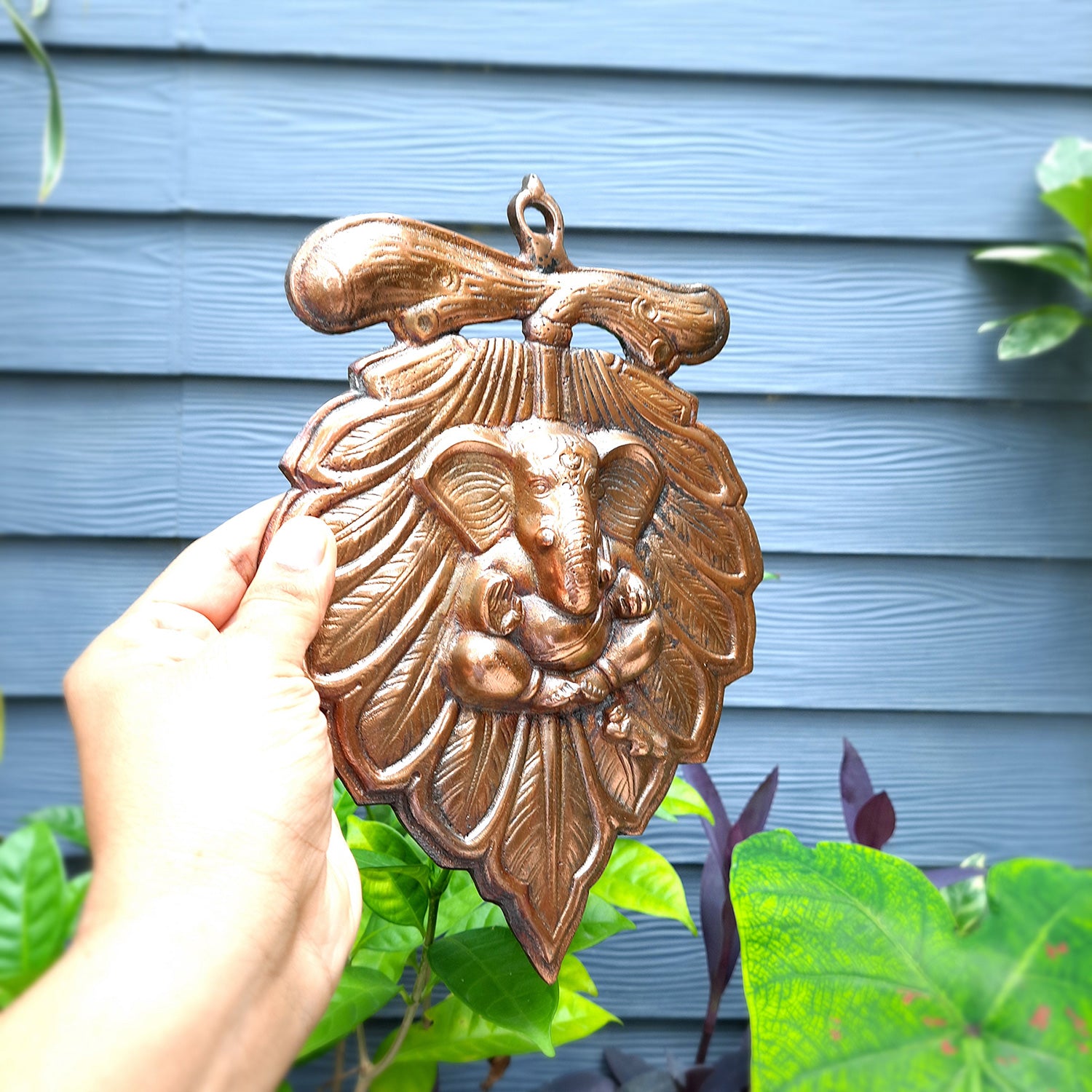 Leaf Ganesh Wall Hanging - Metal Wall Decor -11 Inch- Apkamart #Style_ Design 2