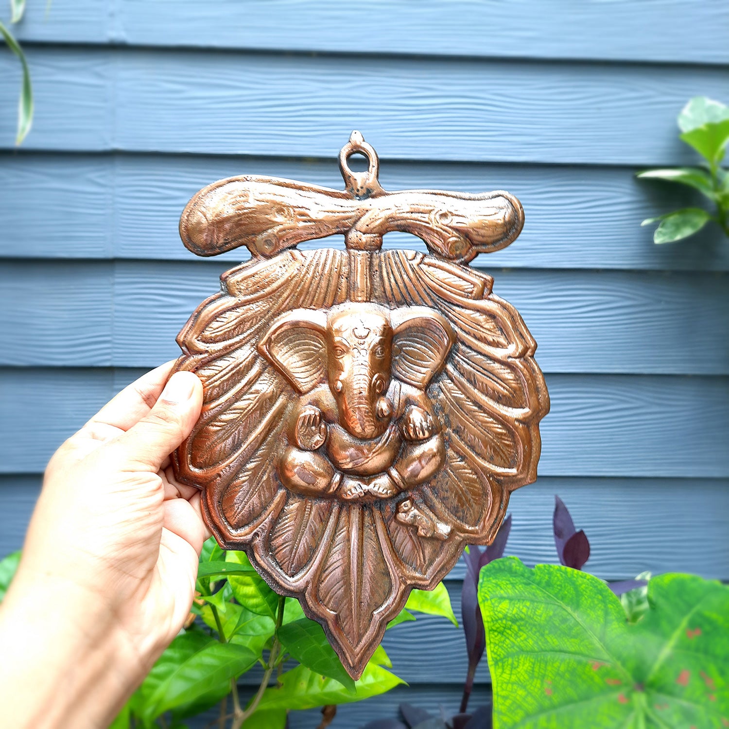 Leaf Ganesh Wall Hanging - Metal Wall Decor -11 Inch- Apkamart #Style_ Design 2