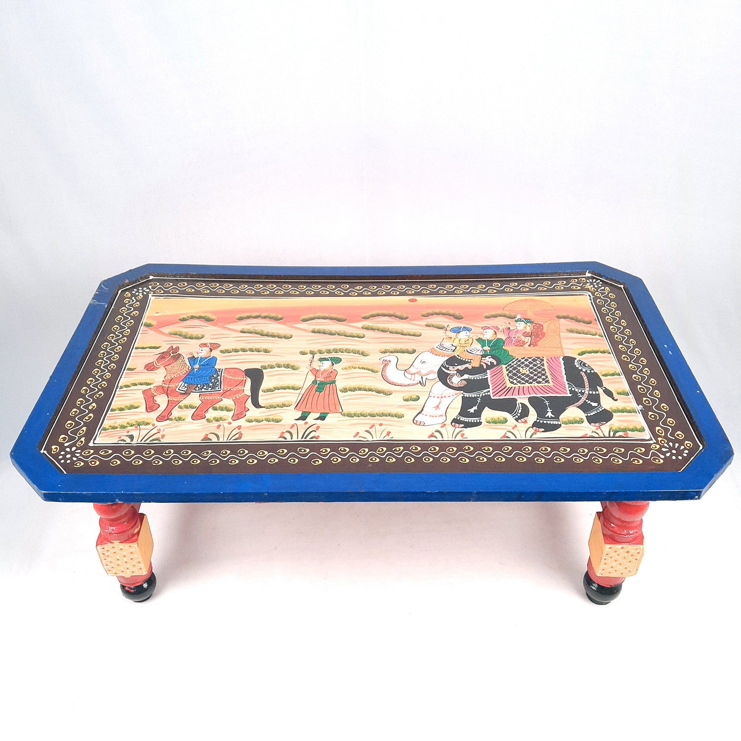 Center Table Wooden | Folding Table Hand Painted - for Living Room, Drawing Room, Home Decor, Interior Decoration - 30 Inch - apkamart #colour_Blue