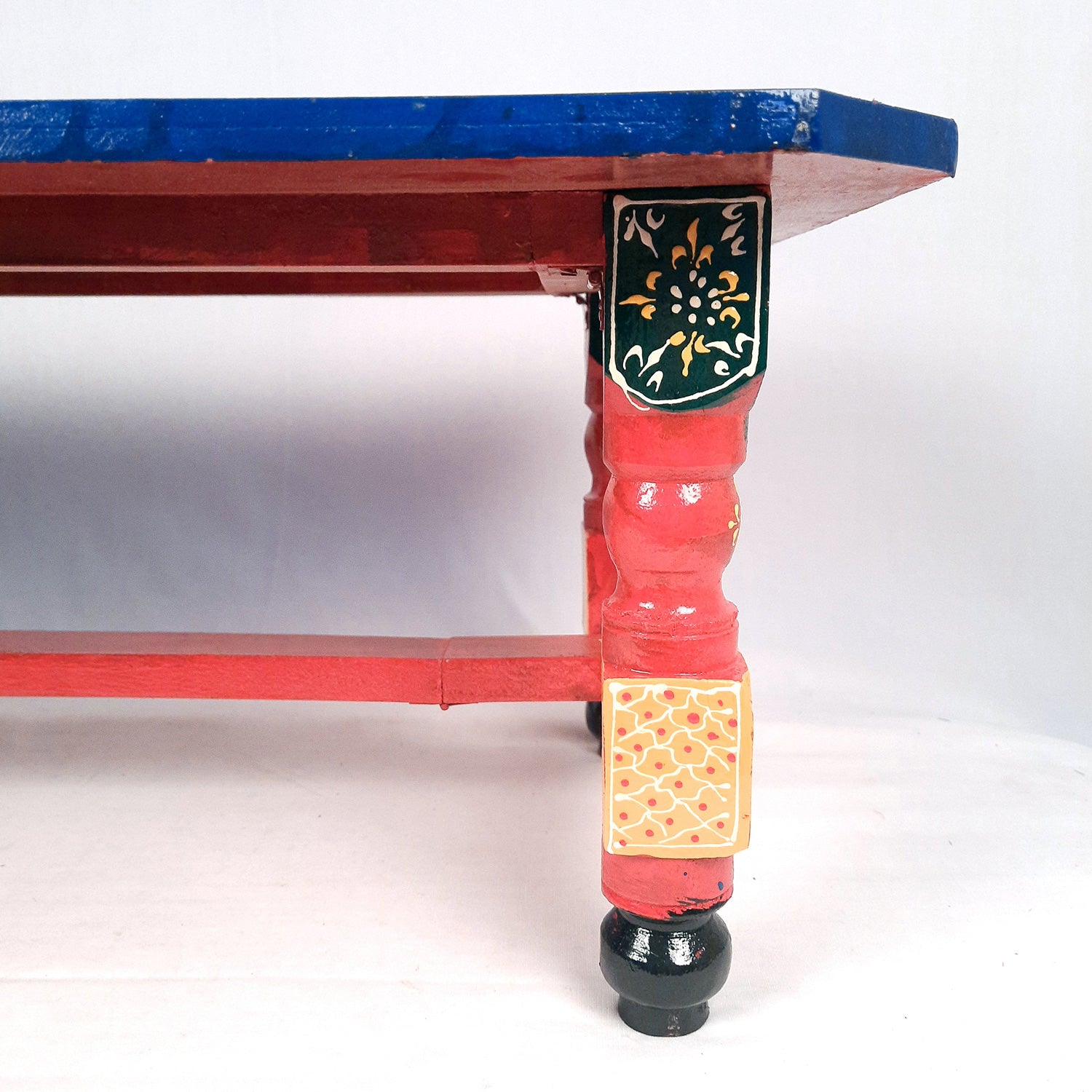 Center Table Wooden | Folding Table Hand Painted - for Living Room, Drawing Room, Home Decor, Interior Decoration - 30 Inch - apkamart #colour_Blue