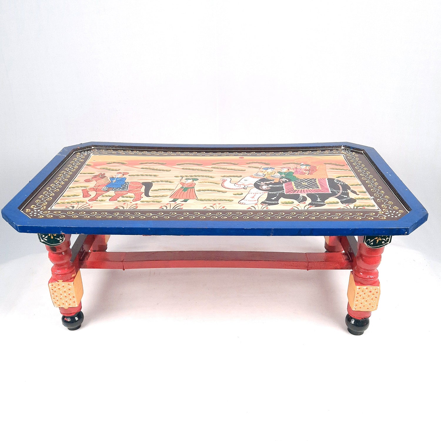 Center Table Wooden | Folding Table Hand Painted - for Living Room, Drawing Room, Home Decor, Interior Decoration - 30 Inch - apkamart #colour_Blue