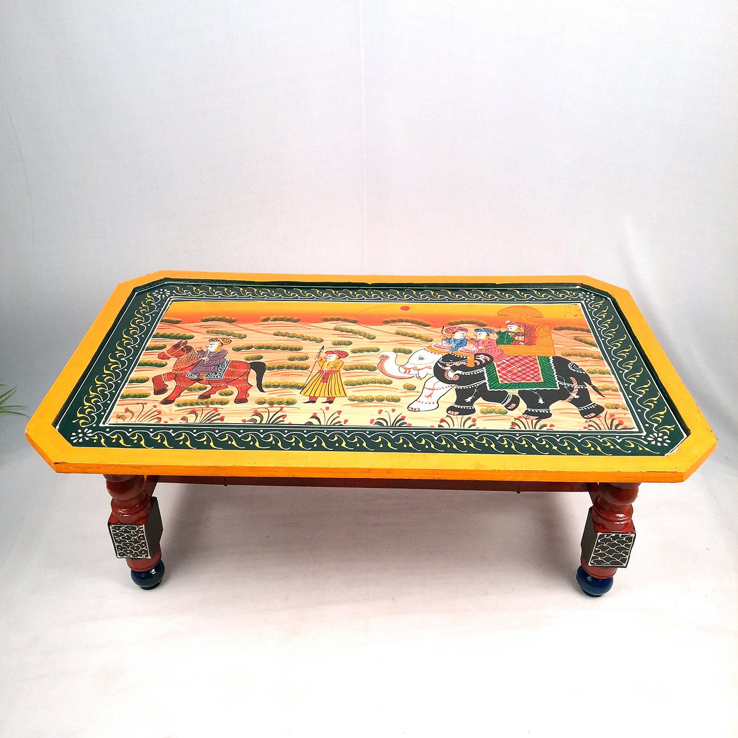 Center Table Wooden | Folding Table Hand Painted - for Living Room, Drawing Room, Home Decor, Interior Decoration - 30 Inch - apkamart #colour_Yellow