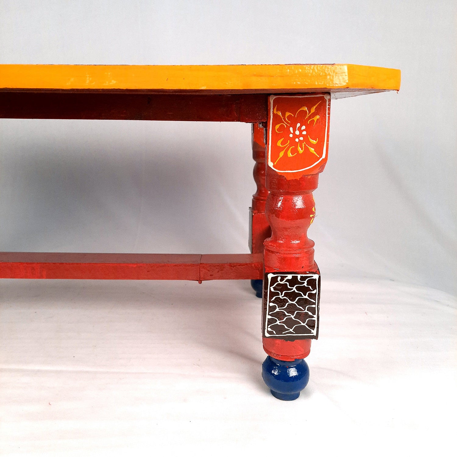 Center Table Wooden | Folding Table Hand Painted - for Living Room, Drawing Room, Home Decor, Interior Decoration - 30 Inch - apkamart #colour_Yellow