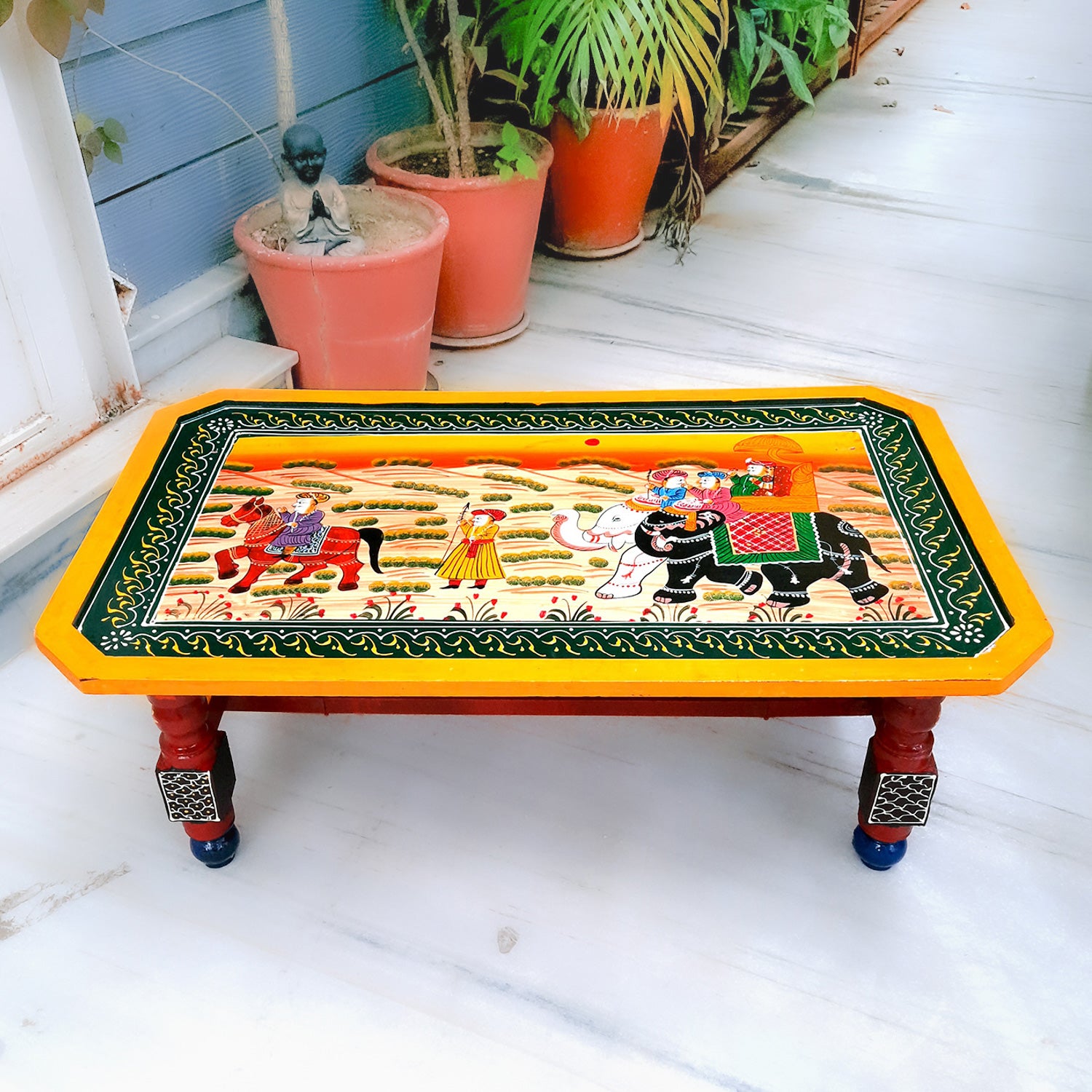 Center Table Wooden | Folding Table Hand Painted - for Living Room, Drawing Room, Home Decor, Interior Decoration - 30 Inch - apkamart #colour_Yellow