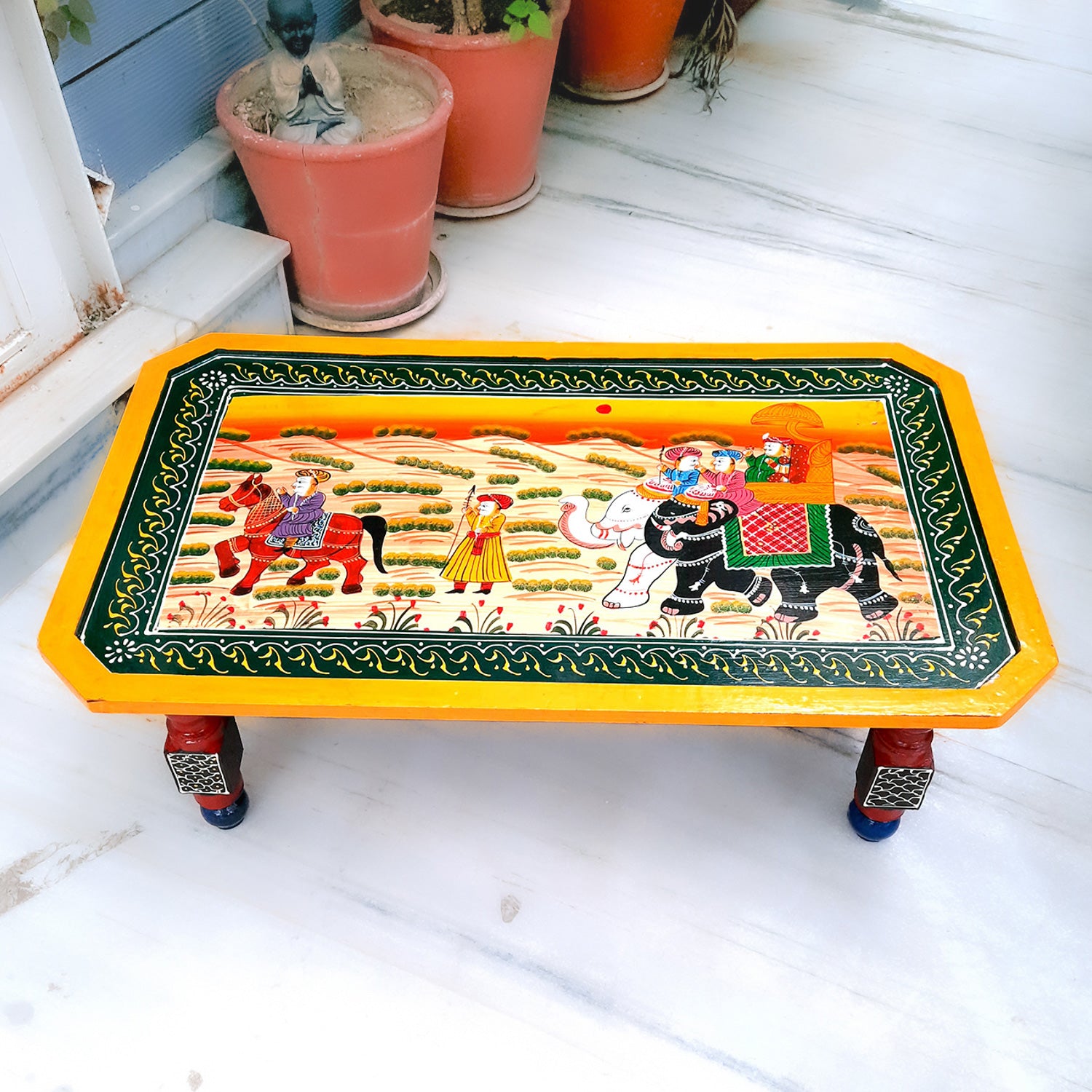 Center Table Wooden | Folding Table Hand Painted - for Living Room, Drawing Room, Home Decor, Interior Decoration - 30 Inch - apkamart #colour_Yellow