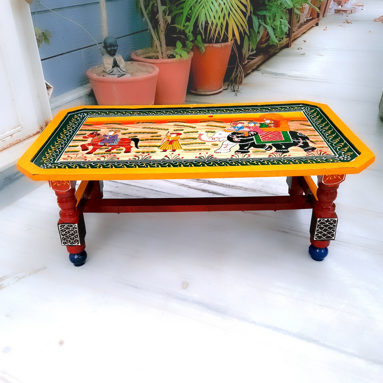 Center Table Wooden | Folding Table Hand Painted - for Living Room, Drawing Room, Home Decor, Interior Decoration - 30 Inch - apkamart #colour_Yellow