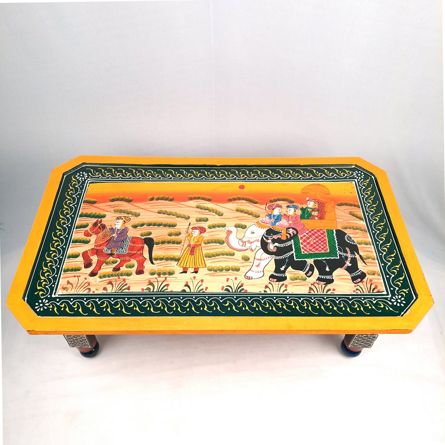 Center Table Wooden | Folding Table Hand Painted - for Living Room, Drawing Room, Home Decor, Interior Decoration - 30 Inch - apkamart #colour_Yellow