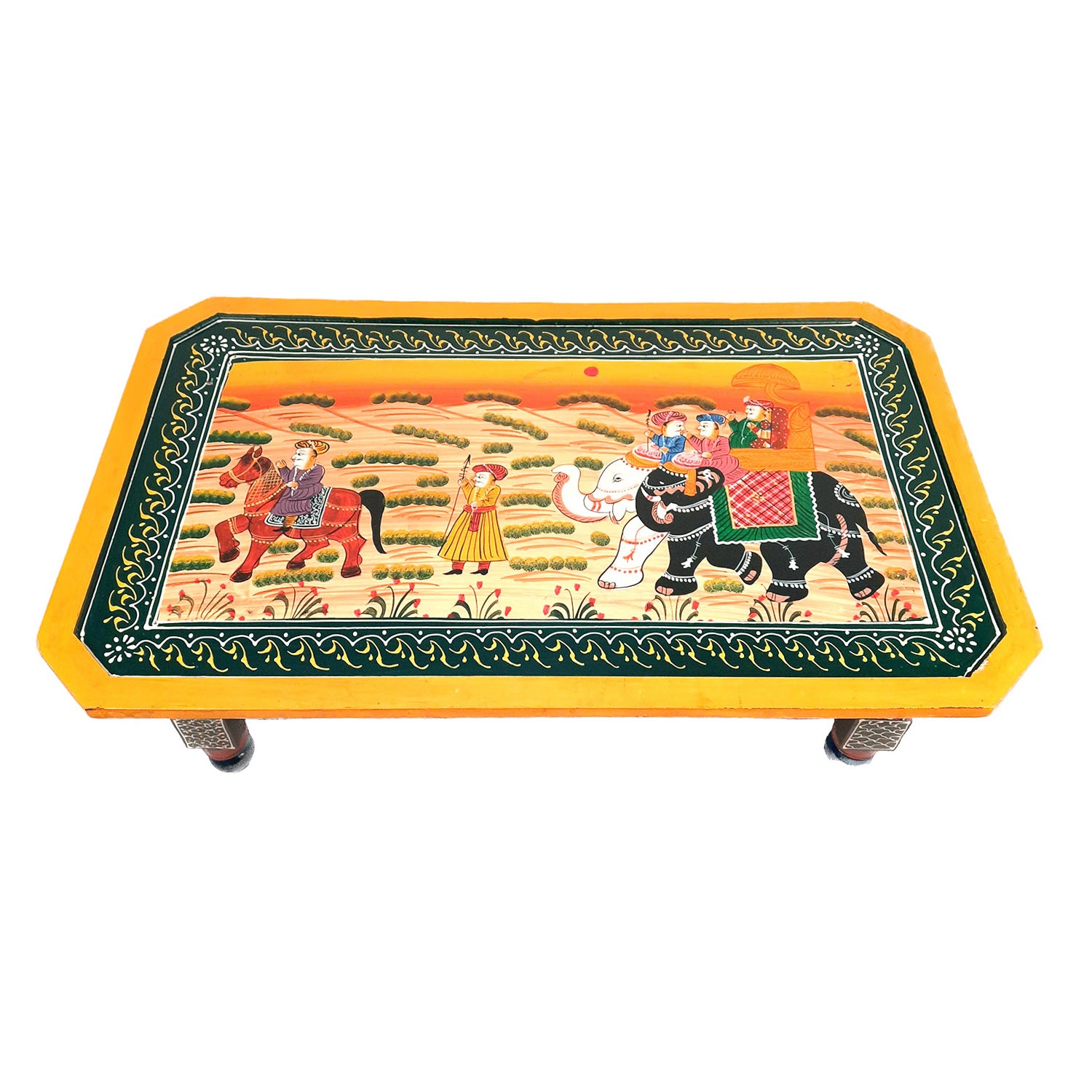 Center Table Wooden | Folding Table Hand Painted - for Living Room, Drawing Room, Home Decor, Interior Decoration - 30 Inch - apkamart #colour_Yellow