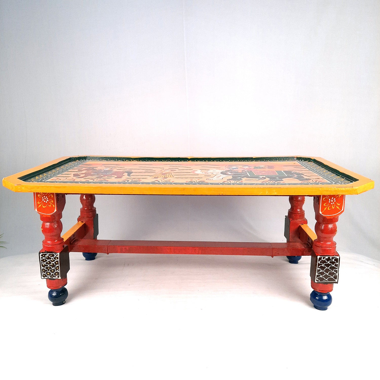 Center Table Wooden | Folding Table Hand Painted - for Living Room, Drawing Room, Home Decor, Interior Decoration - 30 Inch - apkamart #colour_Yellow