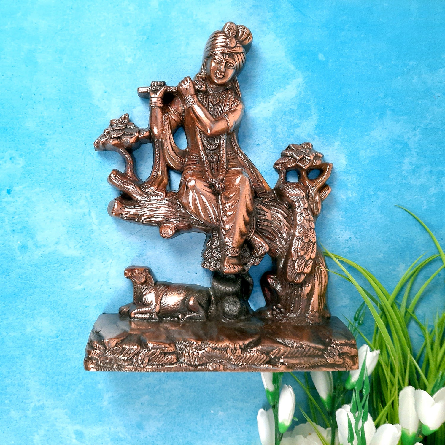 Krishna Wall Hanging | Lord Krishna Playing Flute Wall Decor - for Home & Office Décor | Wedding & House Warming Gift - 14 inch- Apkamart