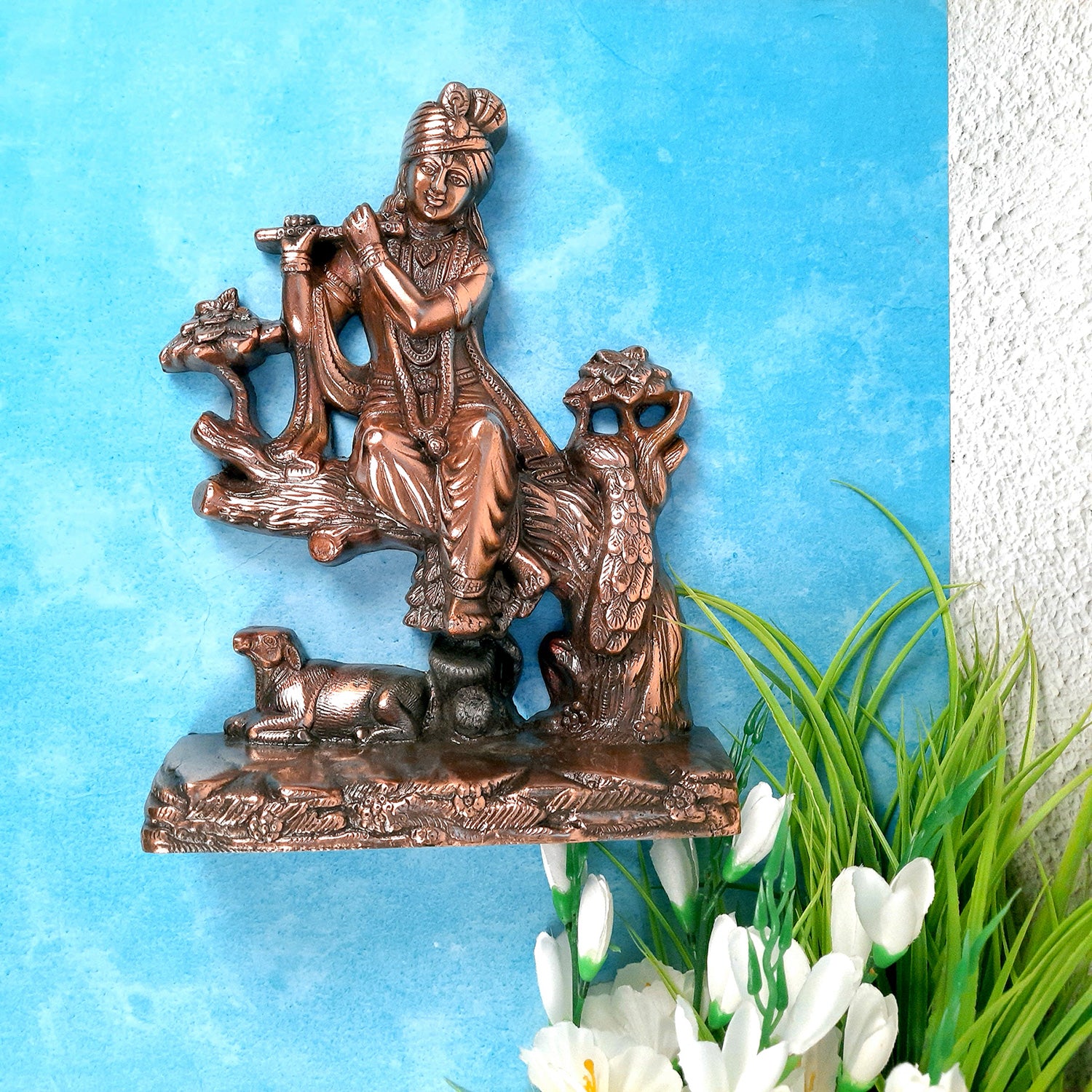 Krishna Wall Hanging | Lord Krishna Playing Flute Wall Decor - for Home & Office Décor | Wedding & House Warming Gift - 14 inch- Apkamart