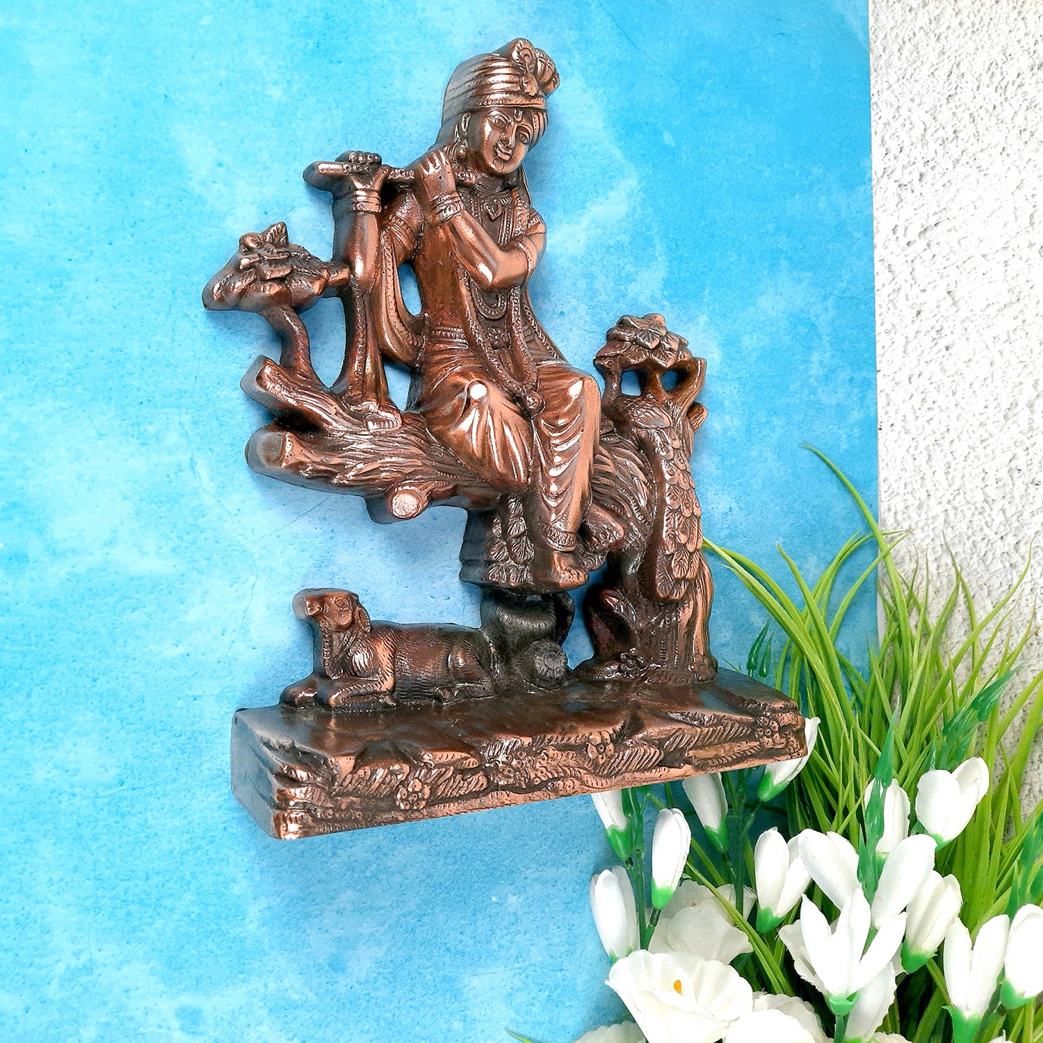 Krishna Wall Hanging | Lord Krishna Playing Flute Wall Decor - for Home & Office Décor | Wedding & House Warming Gift - 14 inch- Apkamart