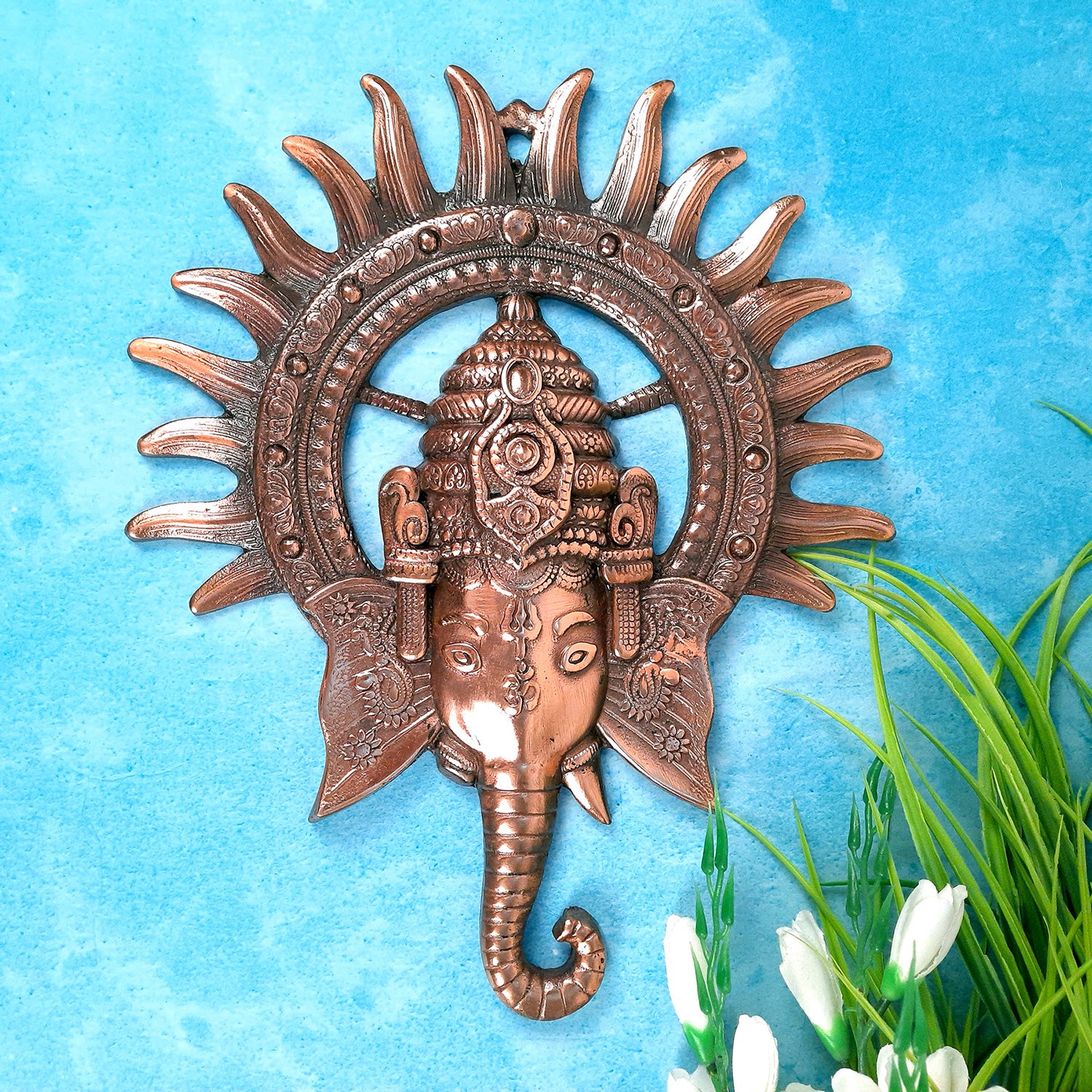 Lord Ganesh Wall Hanging | Ganesha Face Wall Decor - for Diwali, Housewarming Gift | Vastu Wall Art for Office & Entrance - 14 Inch-Apkamart