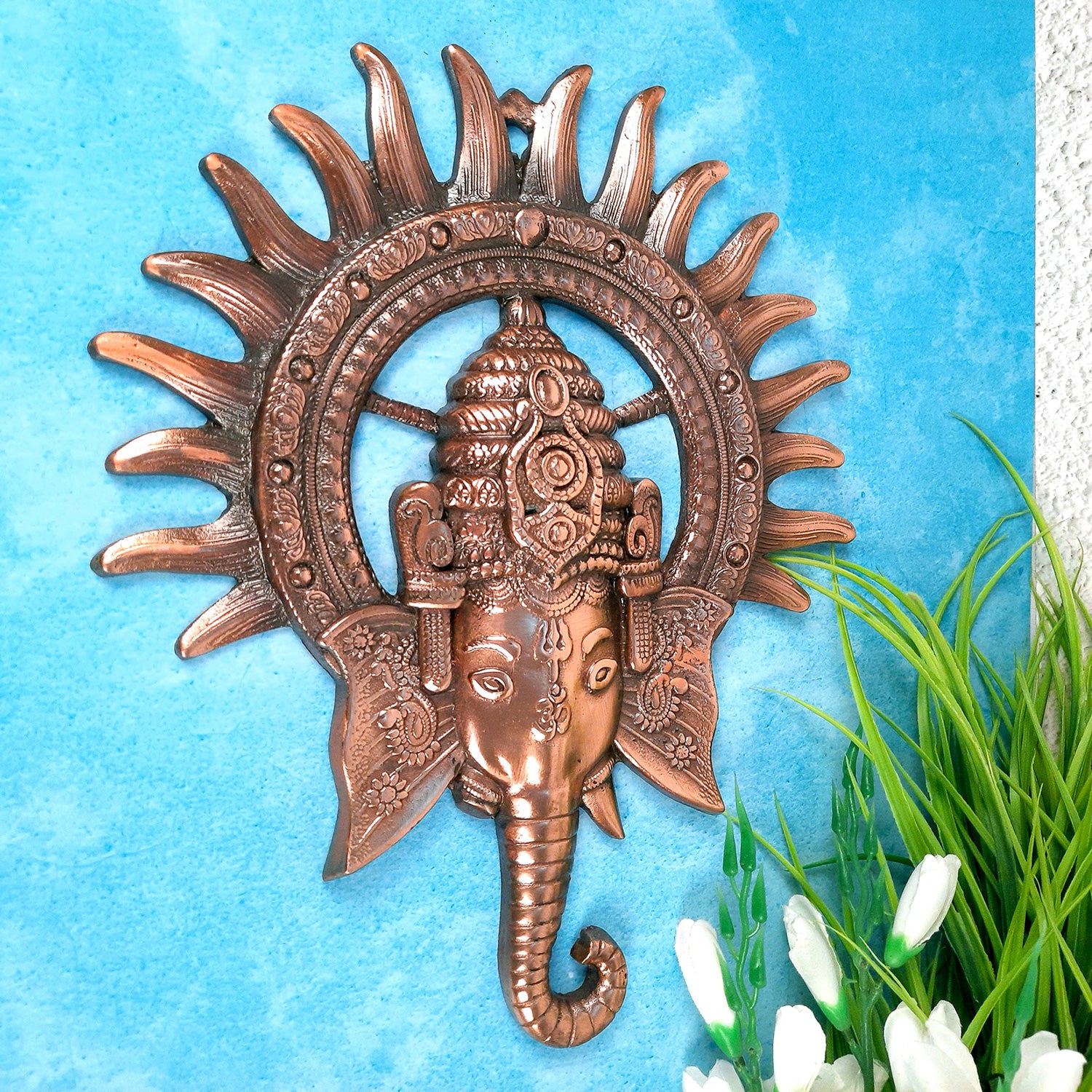 Lord Ganesh Wall Hanging | Ganesha Face Wall Decor - for Diwali, Housewarming Gift | Vastu Wall Art for Office & Entrance - 14 Inch-Apkamart