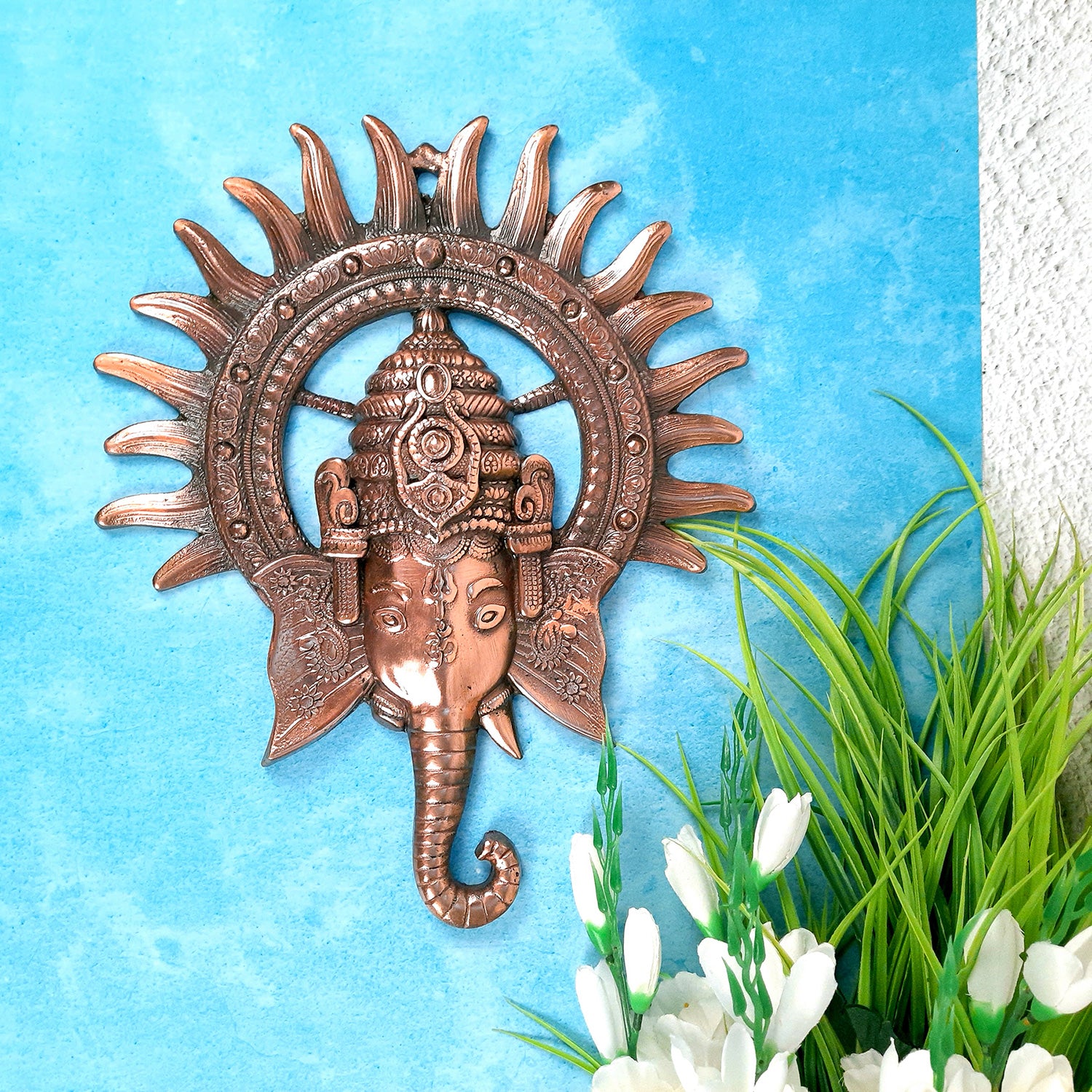 Lord Ganesh Wall Hanging | Ganesha Face Wall Decor - for Diwali, Housewarming Gift | Vastu Wall Art for Office & Entrance - 14 Inch-Apkamart