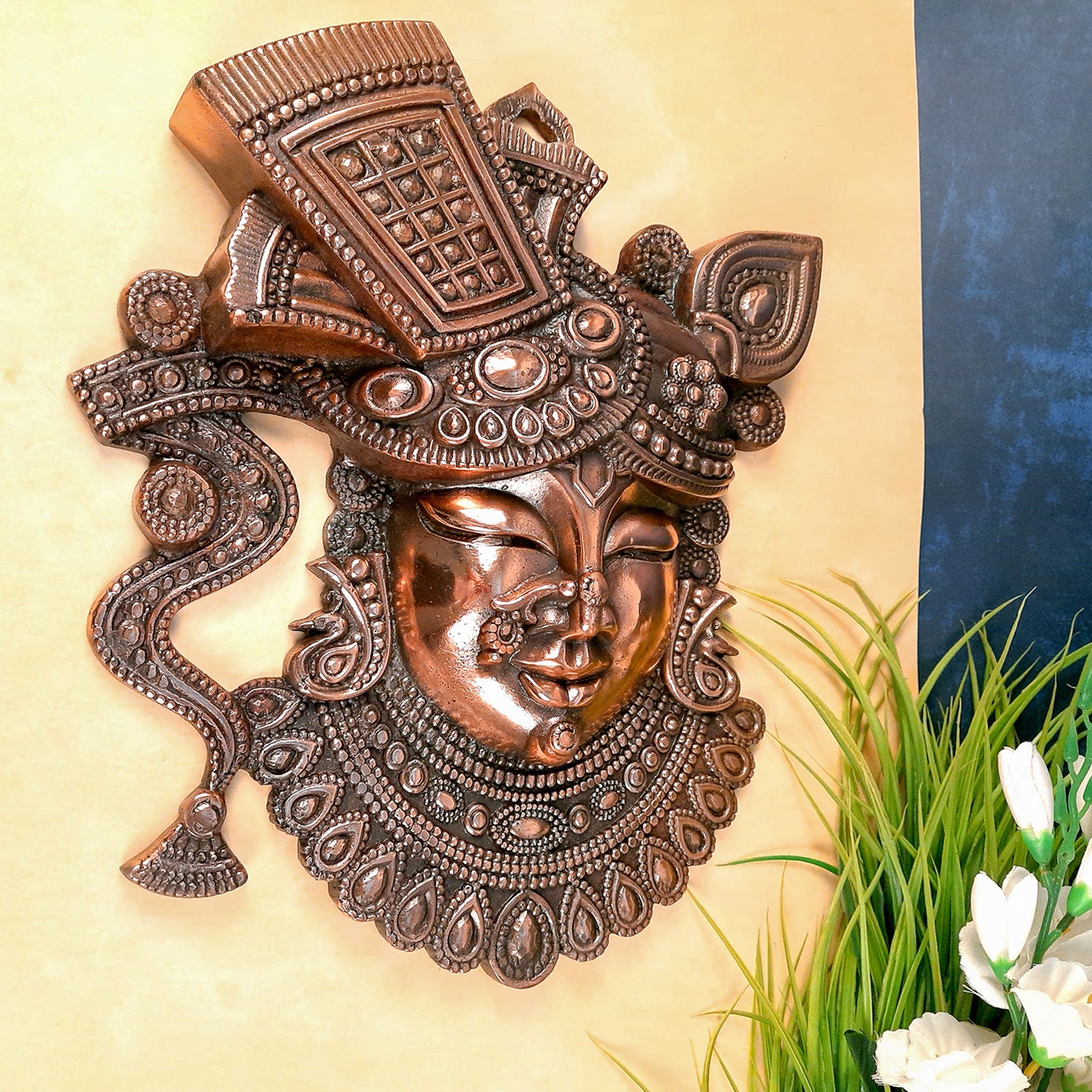 Krishna Shreenathji Wall Hanging | Nathdwara Shrinath Ji Wall Statue Decor - For Home, living Room, Wall Décor & Gifts - 16 inch- Apkamart