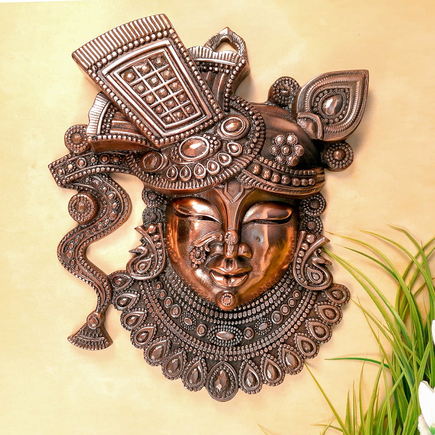 Krishna Shreenathji Wall Hanging | Nathdwara Shrinath Ji Wall Statue Decor - For Home, living Room, Wall Décor & Gifts - 16 inch- Apkamart
