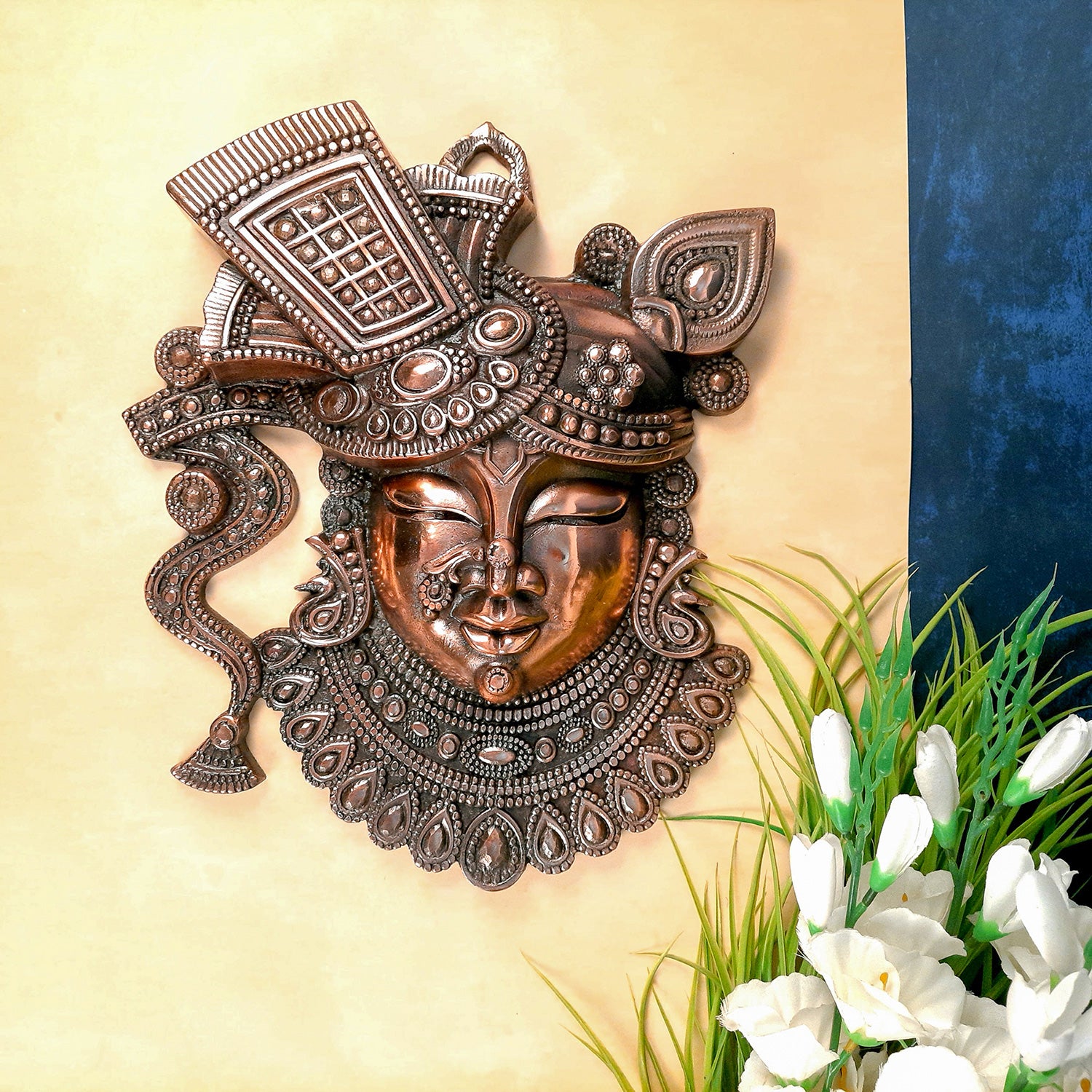 Krishna Shreenathji Wall Hanging | Nathdwara Shrinath Ji Wall Statue Decor - For Home, living Room, Wall Décor & Gifts - 16 inch- Apkamart