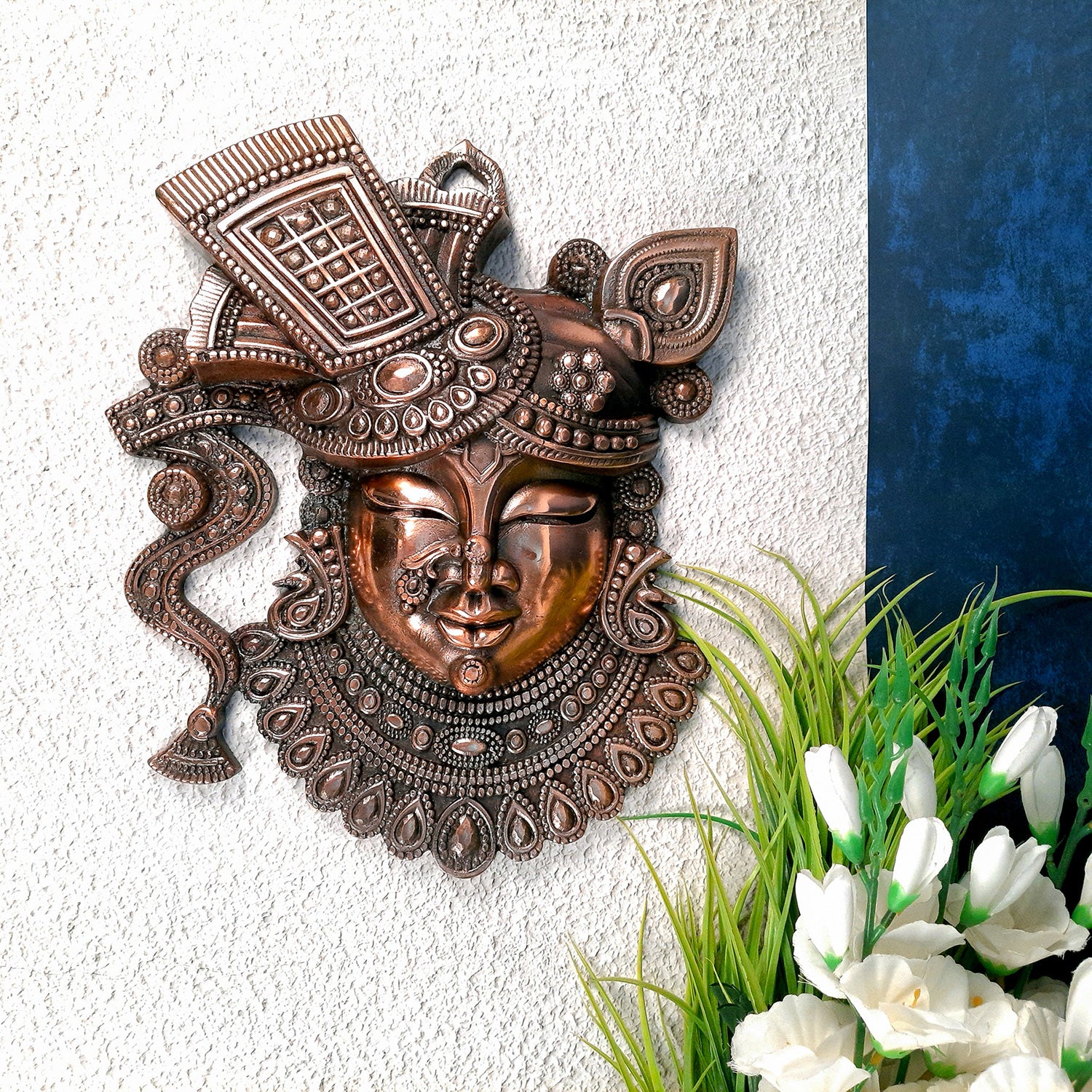 Krishna Shreenathji Wall Hanging | Nathdwara Shrinath Ji Wall Statue Decor - For Home, living Room, Wall Décor & Gifts - 16 inch- Apkamart