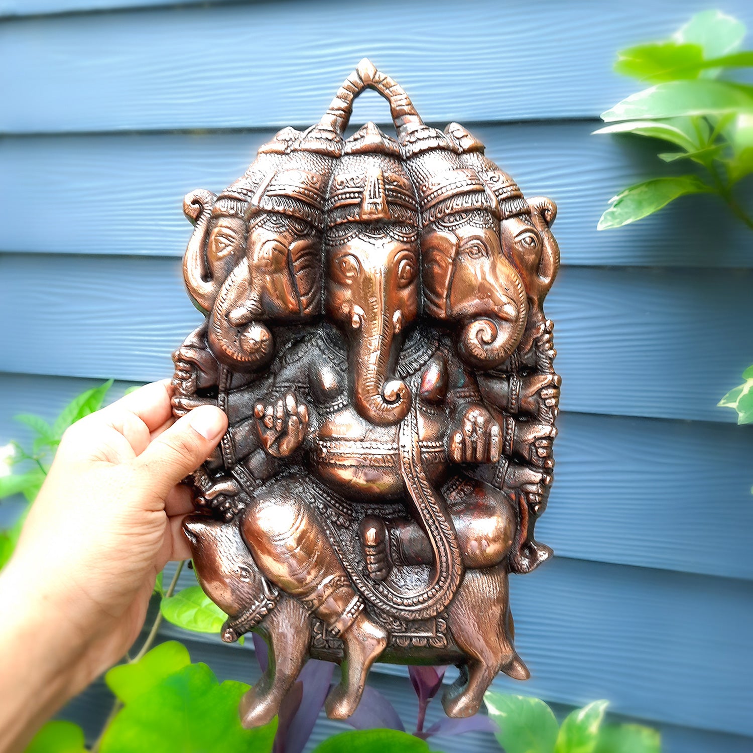 Ganesha Wall Hanging | Panchmukhi Ganesh Wall Decor for Main Gate | Vastu Ganesha Idol for Home, Puja & Religious Decor - 13 Inch-Apkamart