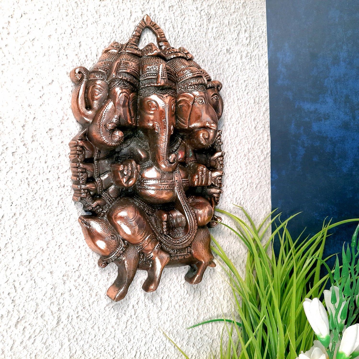 Ganesha Wall Hanging | Panchmukhi Ganesh Wall Decor for Main Gate | Vastu Ganesha Idol for Home, Puja & Religious Decor - 13 Inch-Apkamart