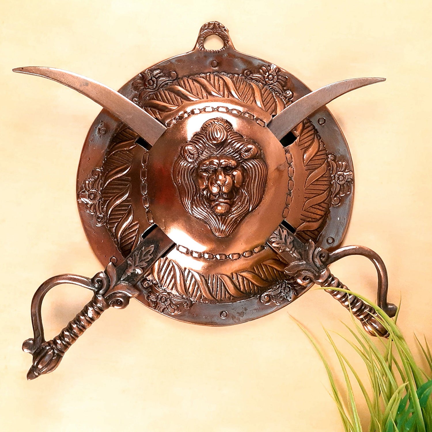 Dhal Talwar Wall Hanging Set | Sword & Shield Wall Mount - Lion Design - For Home, Living Room, Wall Decoration - 12 Inch- Apkamart