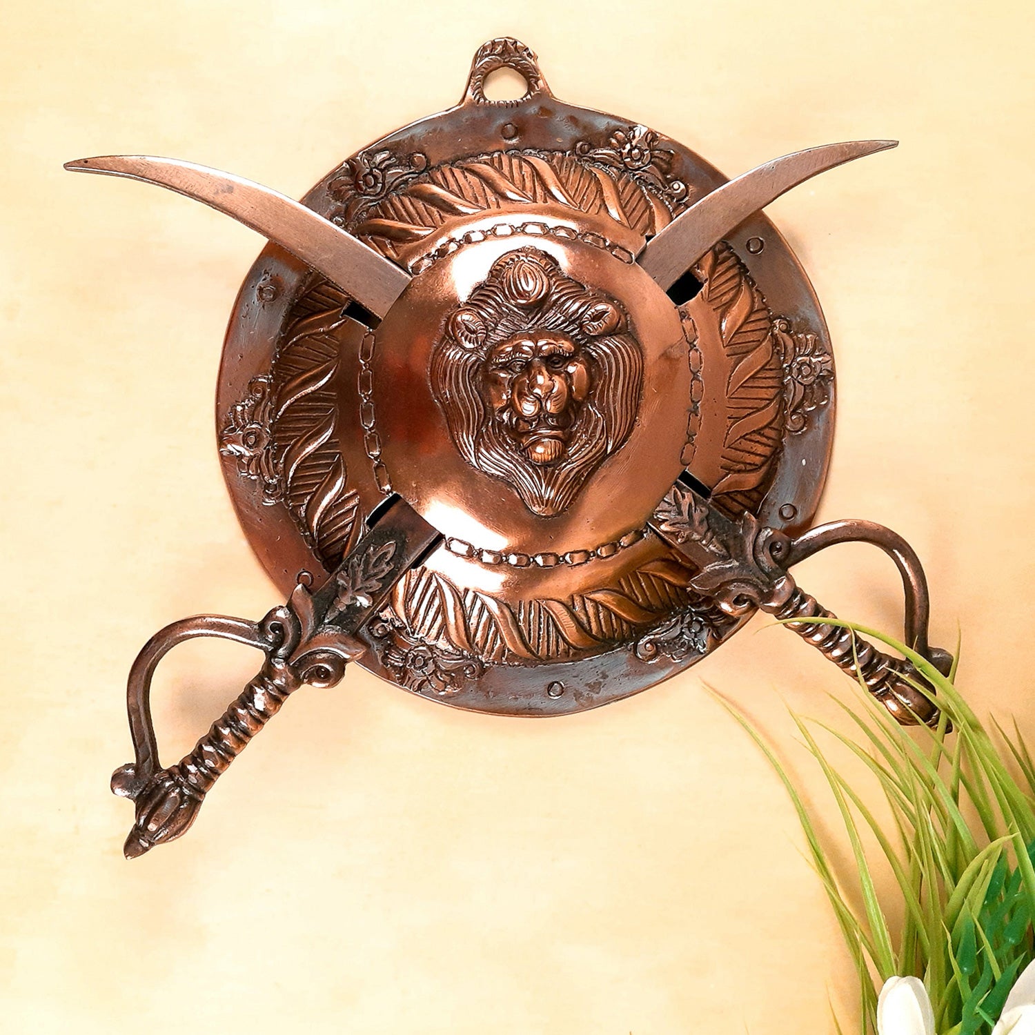 Dhal Talwar Wall Hanging Set | Sword & Shield Wall Mount - Lion Design - For Home, Living Room, Wall Decoration - 12 Inch- Apkamart