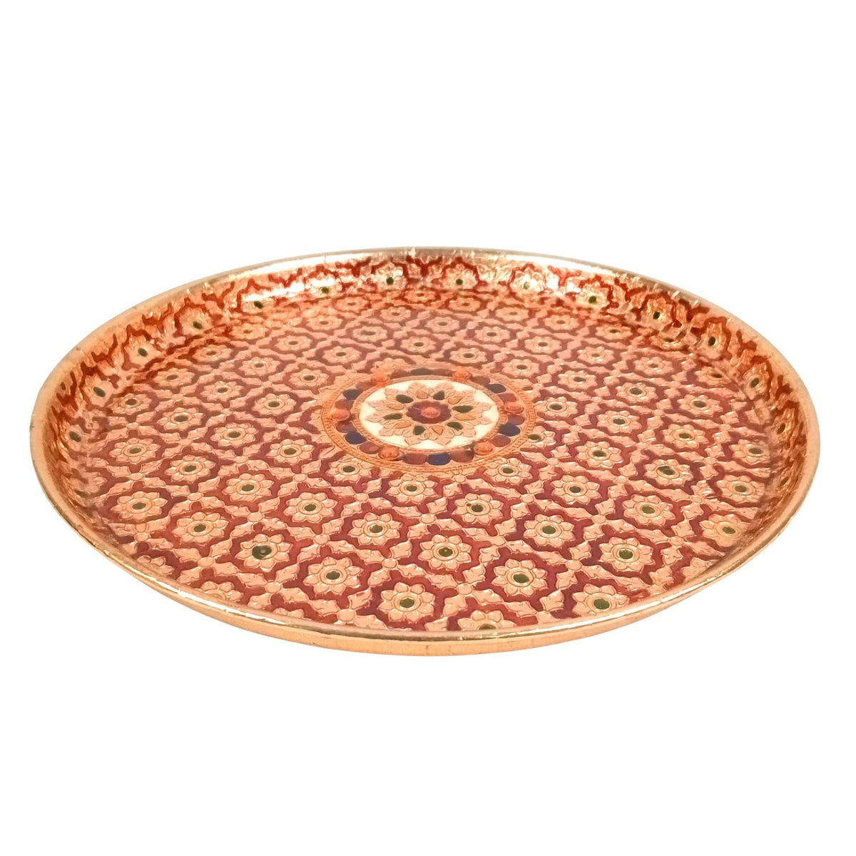 Meenakari Pooja Thali Steel Plate – 12 Inch