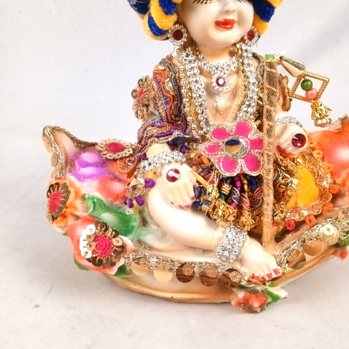 Laddu Gopal Baby Krishna in Floral Boat Statue Idol – 13 Inch